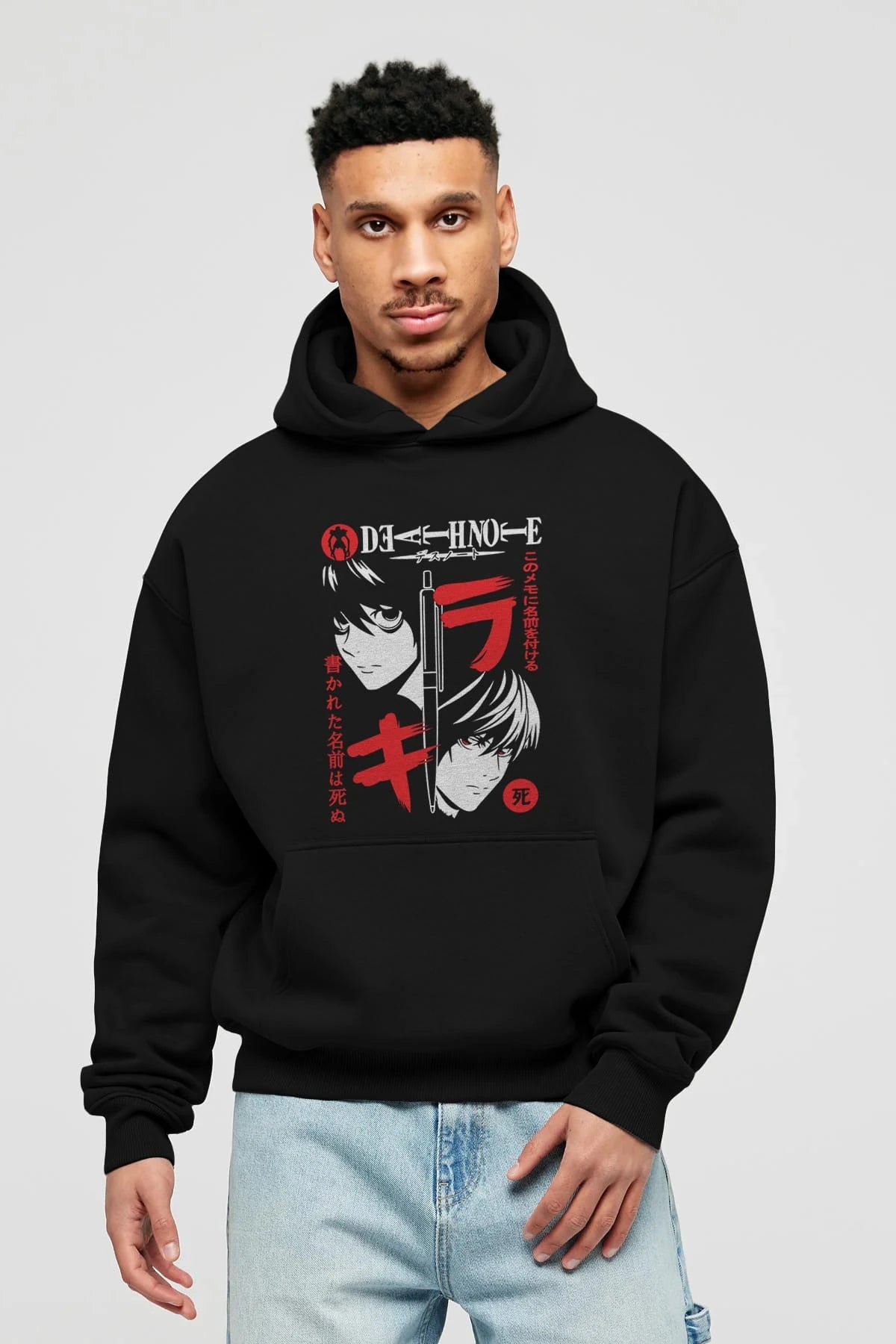 DEATHNOTE L vs KIRA Anime Ön Baskılı Hoodie Oversize Kapüşonlu Sweatshirt Erkek Kadın Unisex