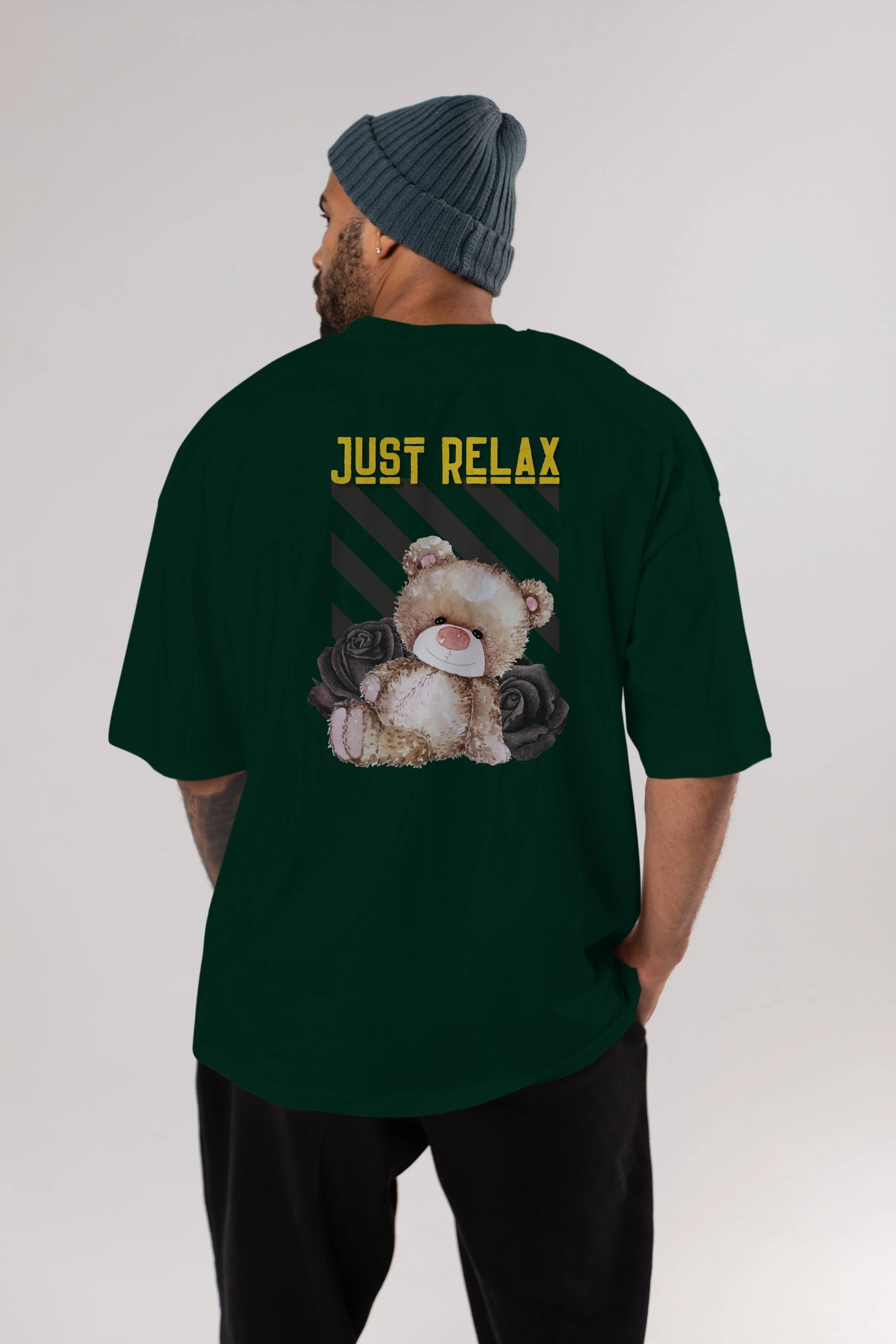 Just Relax Teddy Bear Arka Baskılı Oversize t-shirt Erkek Kadın Unisex
