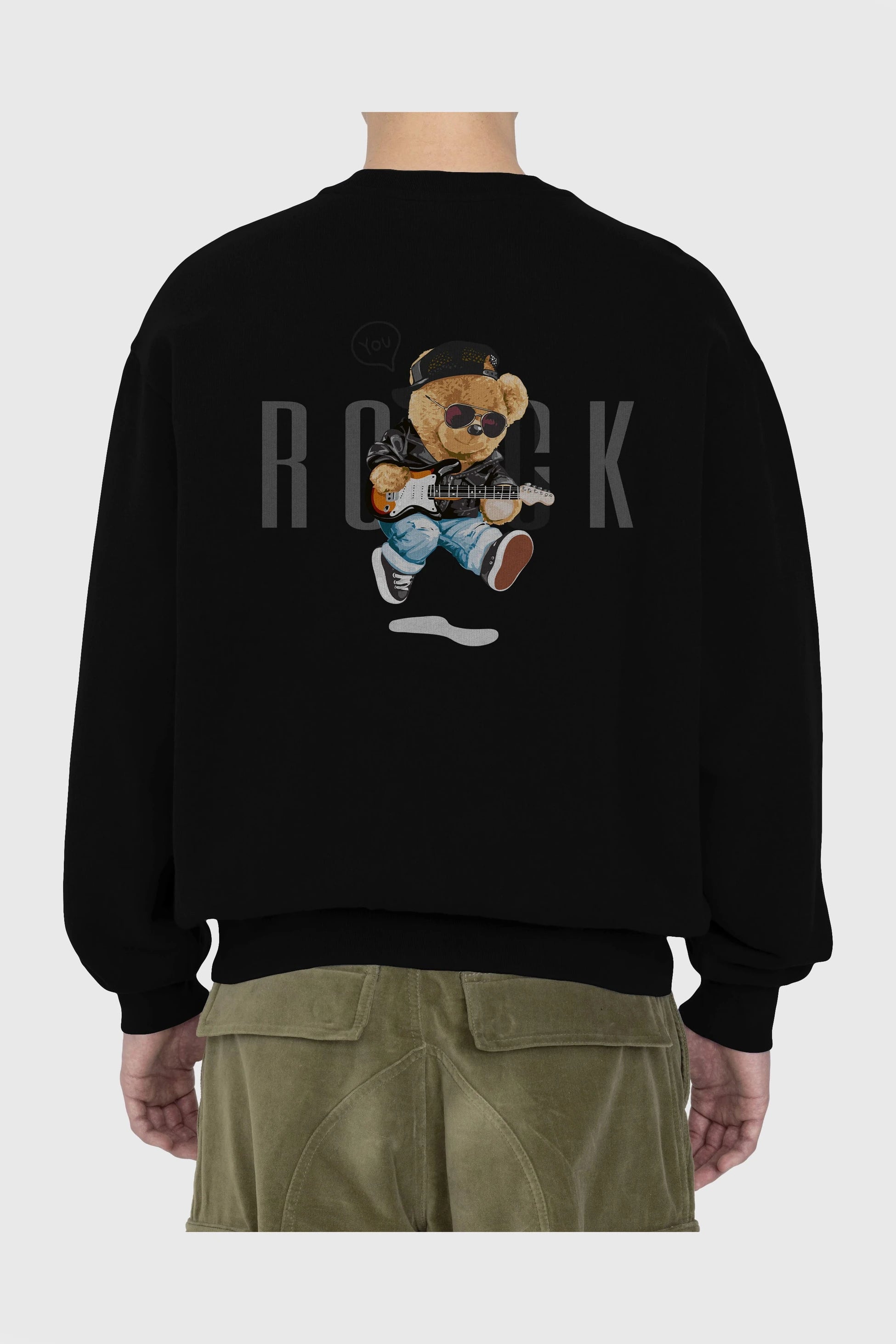 Teddy Bear Rock Arka Baskılı Oversize Sweatshirt Erkek Kadın Unisex