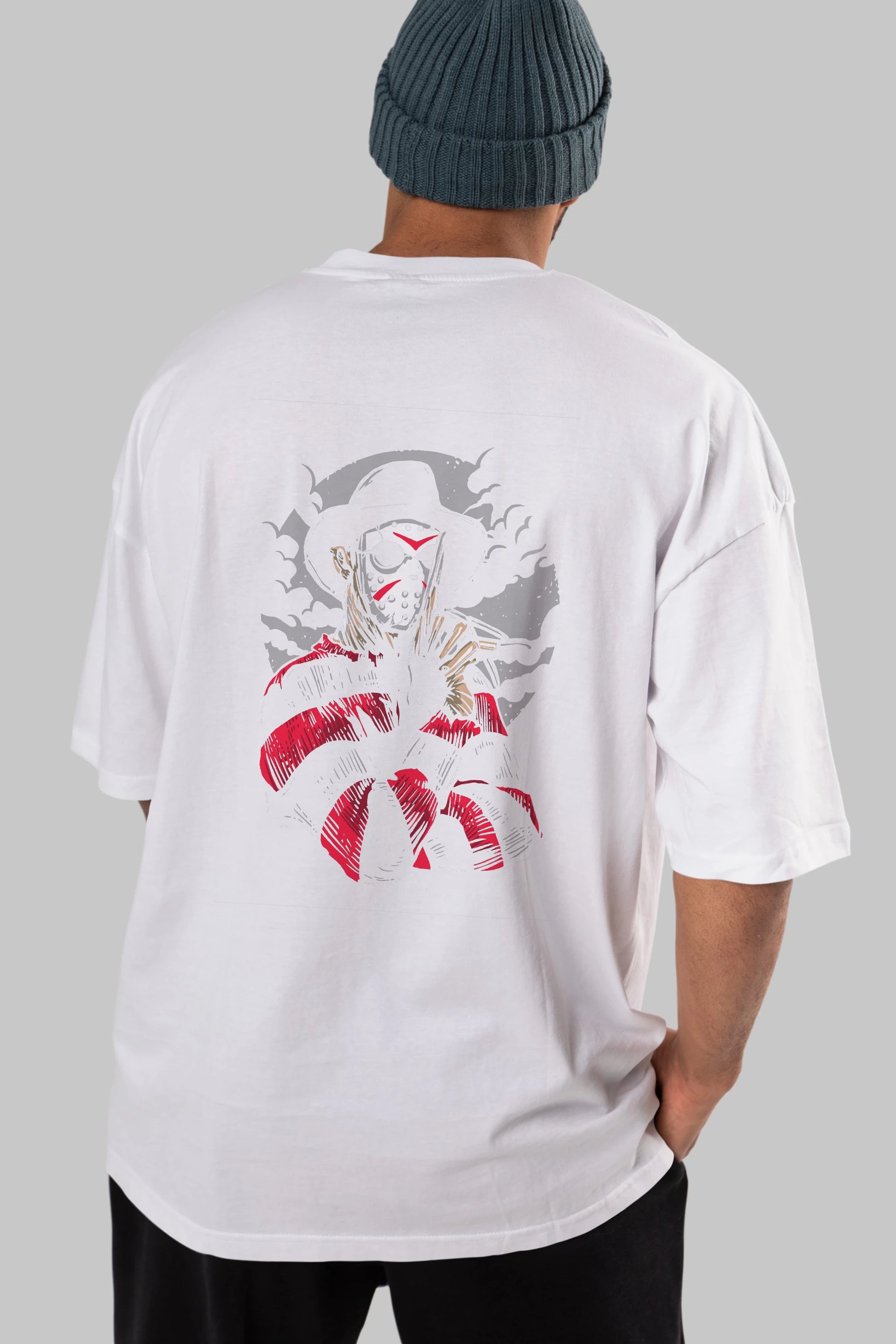 Freddy VS Jason (2) Arka Baskılı Oversize t-shirt Erkek Kadın Unisex %100 Pamuk