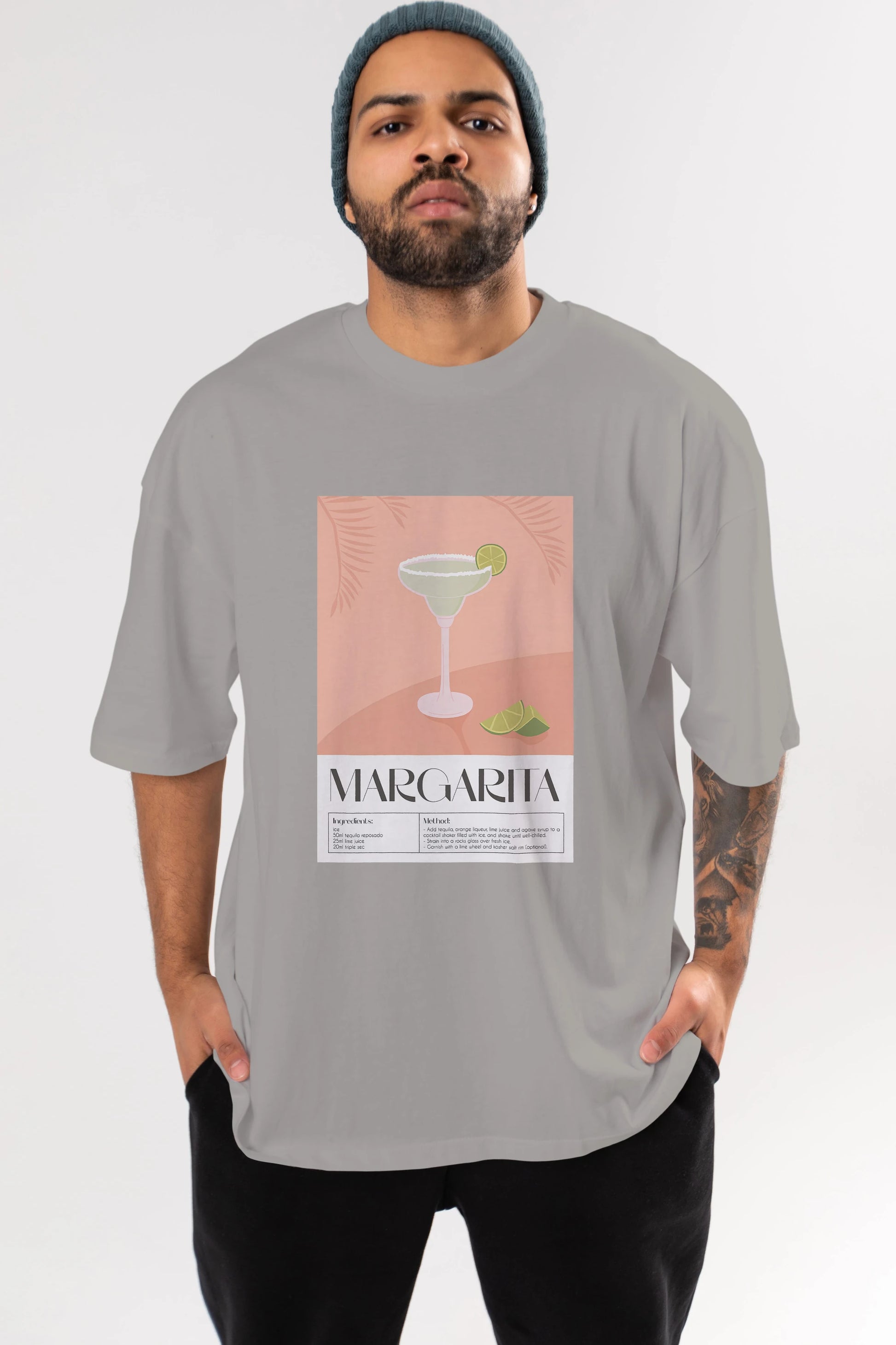Margarita 5 Ön Baskılı Oversize t-shirt Erkek Kadın Unisex %100 Pamuk Bisiklet Yaka tişort