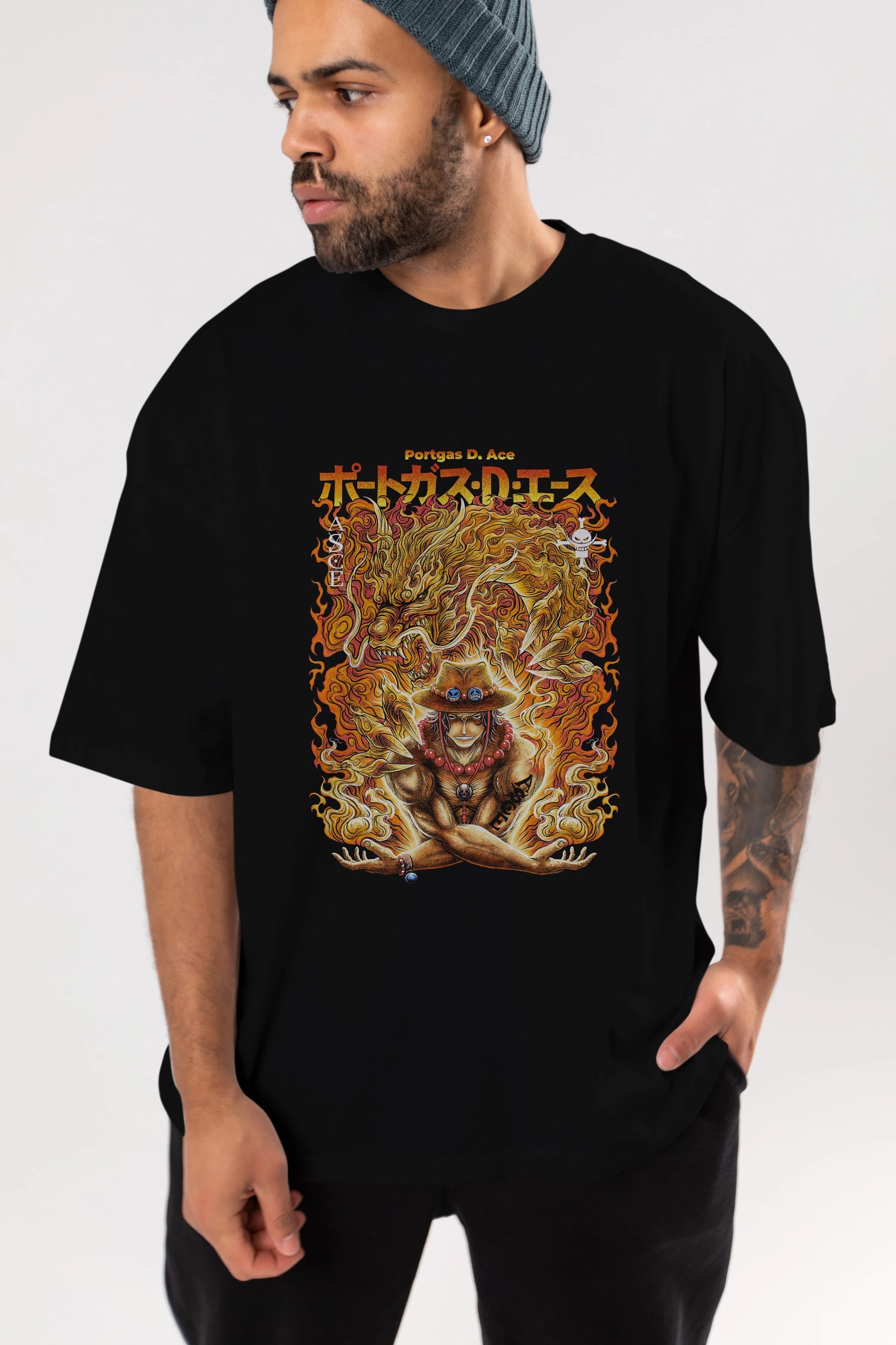 PORTGAS D. ACE Anime Ön Baskılı Oversize t-shirt %100 pamuk Erkek Kadın Unisex