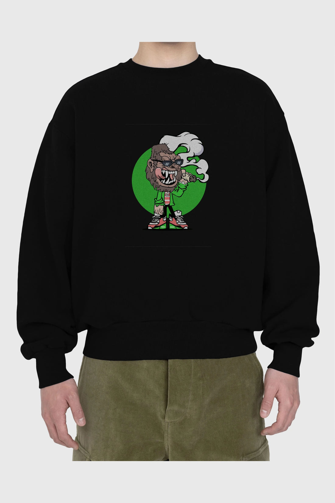 Gorilla Smoker Ön Baskılı Oversize Sweatshirt Erkek Kadın Unisex
