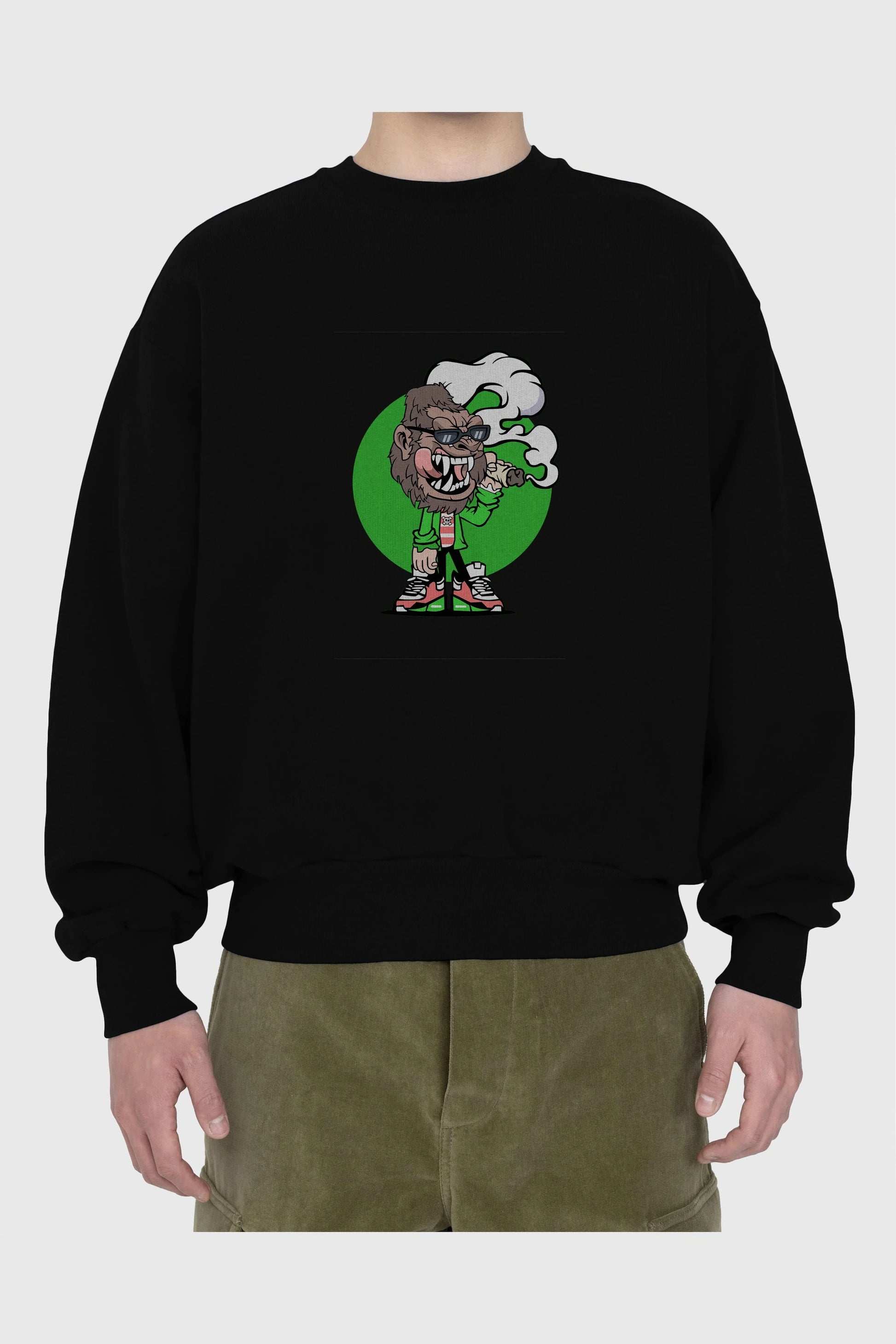 Gorilla Smoker Ön Baskılı Oversize Sweatshirt Erkek Kadın Unisex
