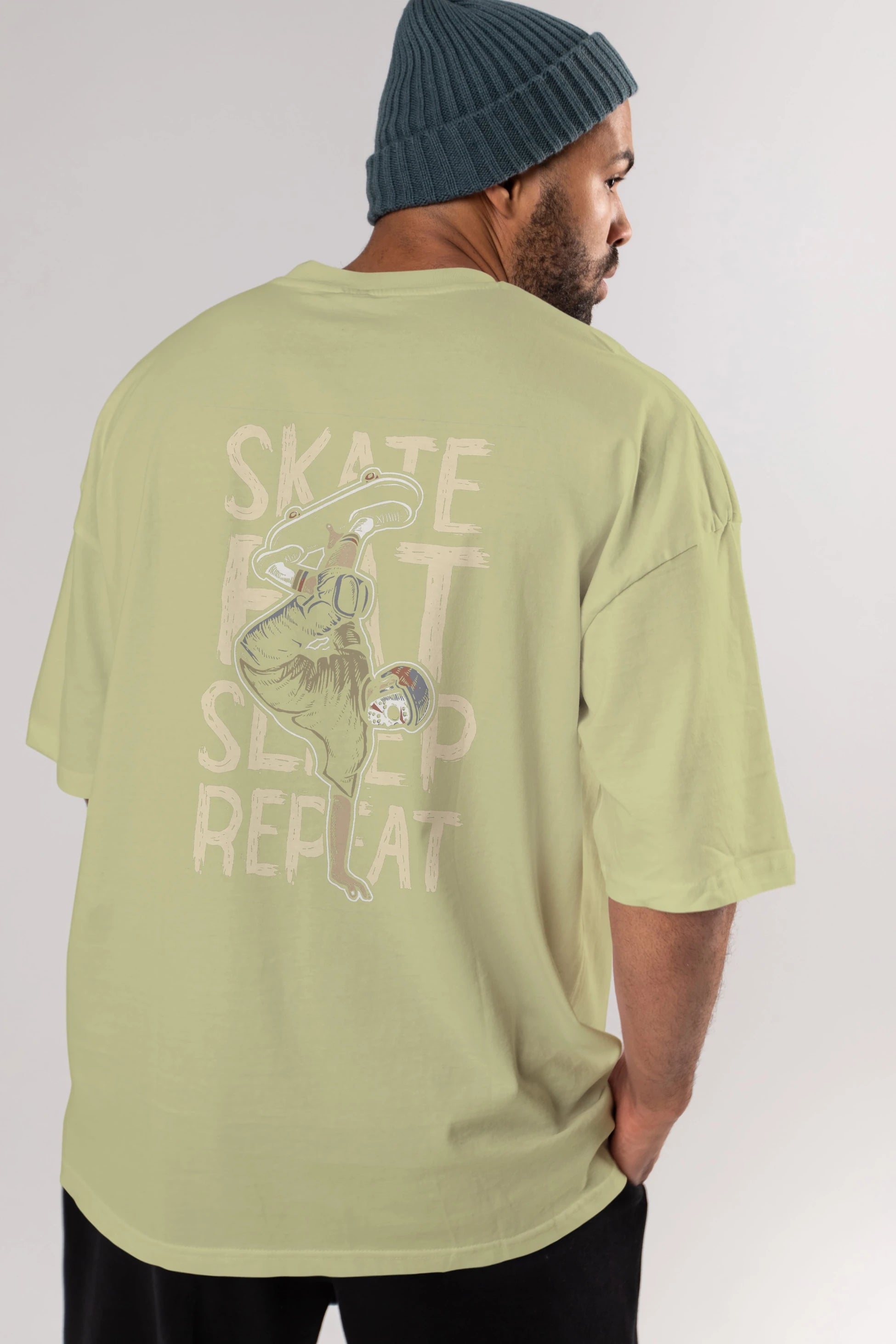 Skate Eat Sleep Repeat Arka Baskılı Oversize t-shirt Erkek Kadın Unisex %100 Pamuk