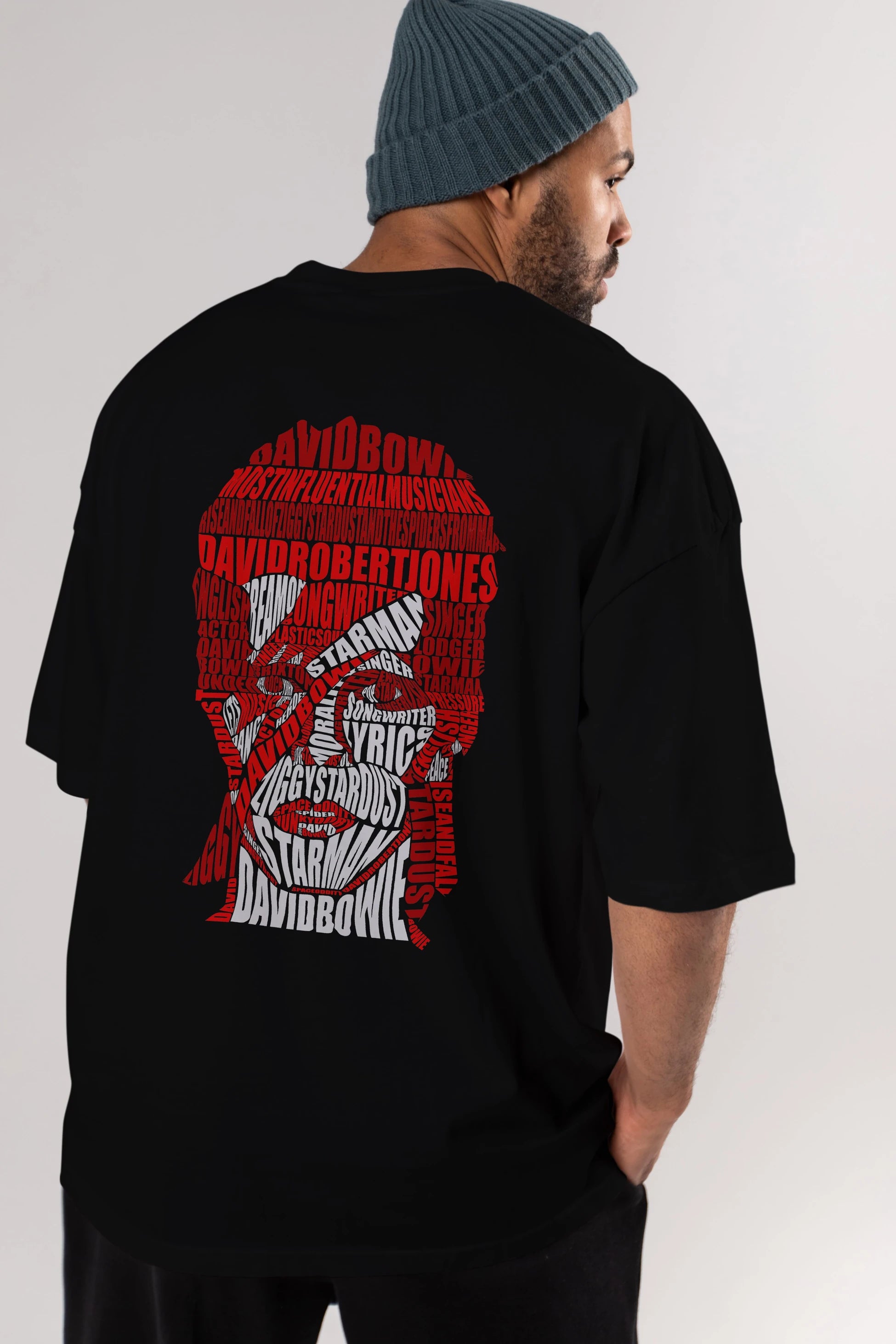 David Bowie Calligram Arka Baskılı Oversize t-shirt %100 pamuk Erkek Kadın Unisex
