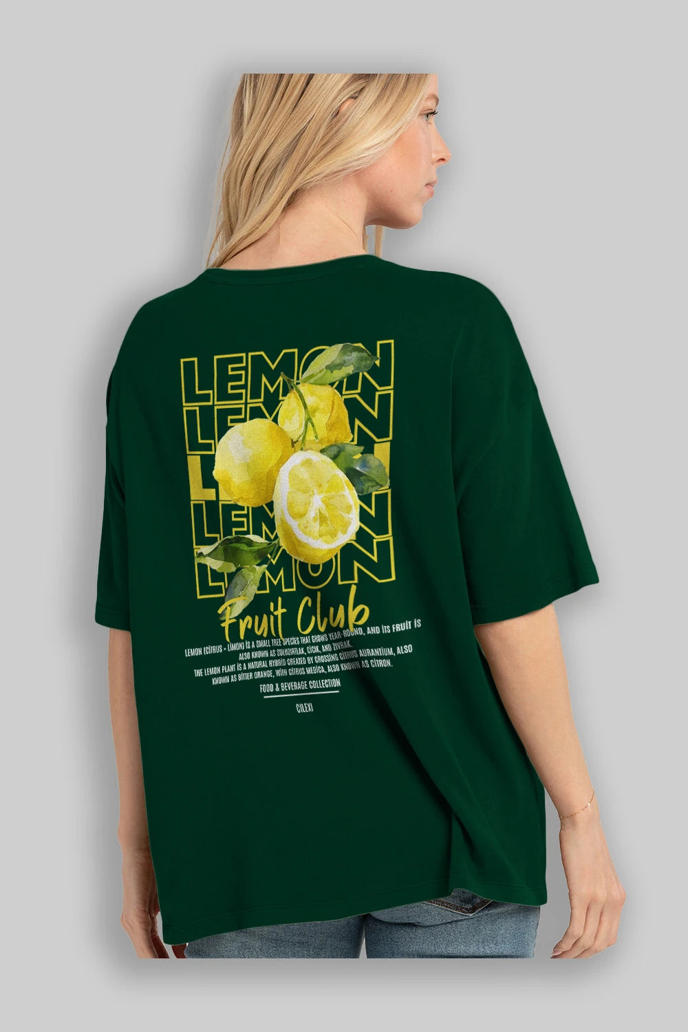 Lemon Arka Baskılı Oversize t-shirt Erkek Kadın Pamuk Bisiklet Yaka tişort