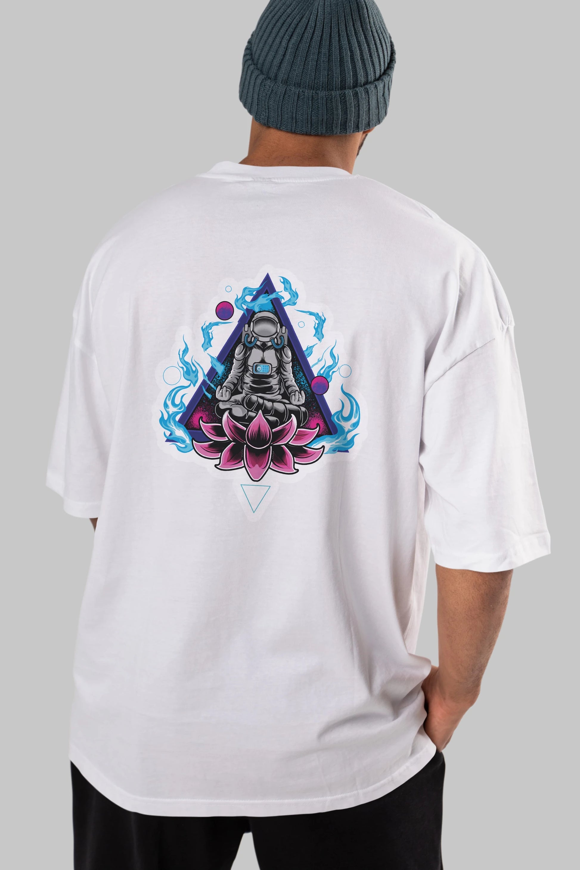 Astronaut Meditation Sticker Arka Baskılı Oversize t-shirt Erkek Kadın Unisex
