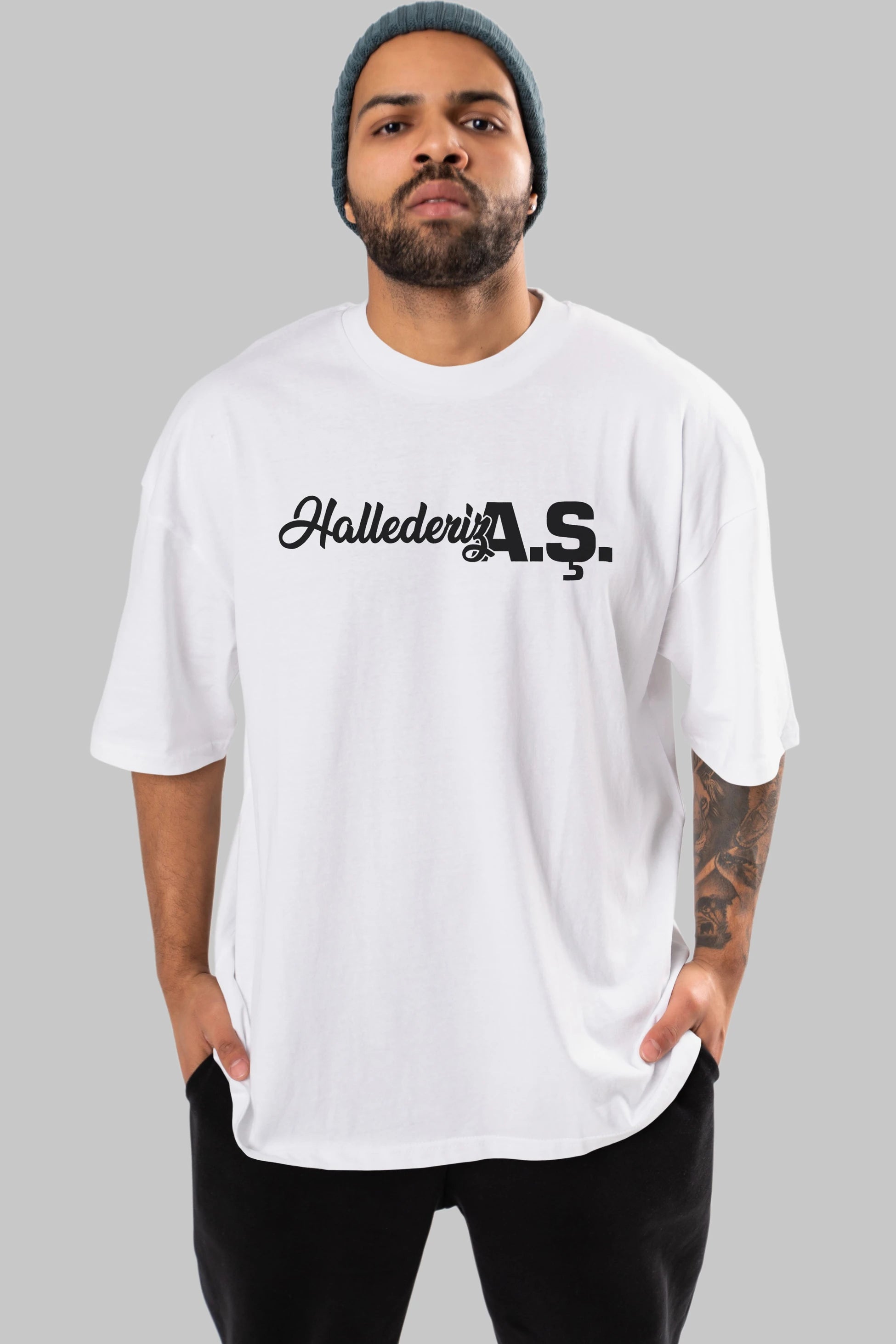 Hallederiz A.Ş Ön Baskılı Oversize t-shirt %100 pamuk Erkek Kadın Unisex
