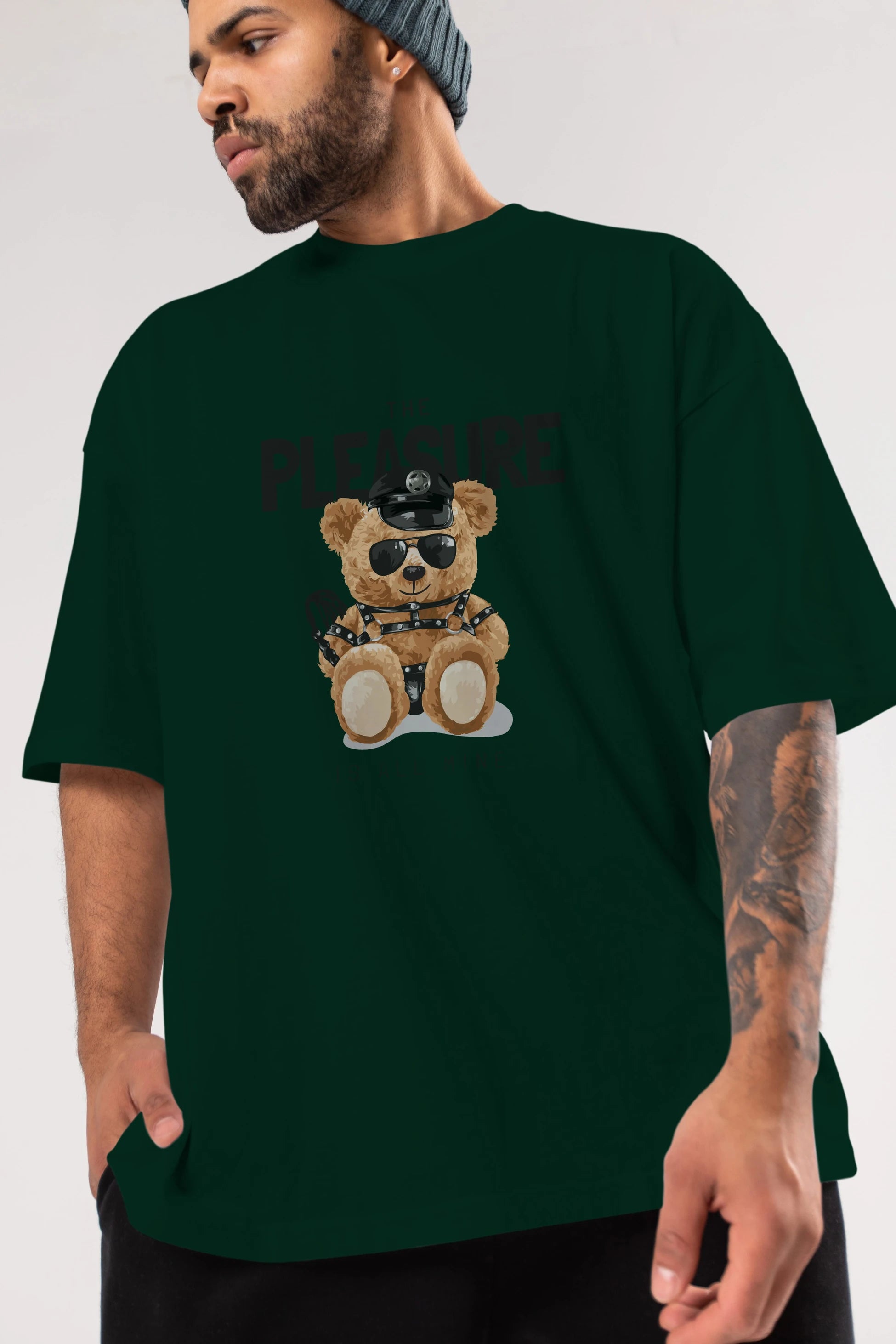 Teddy Bear The Pleasure Ön Baskılı Oversize t-shirt Erkek Kadın Unisex %100 Pamuk