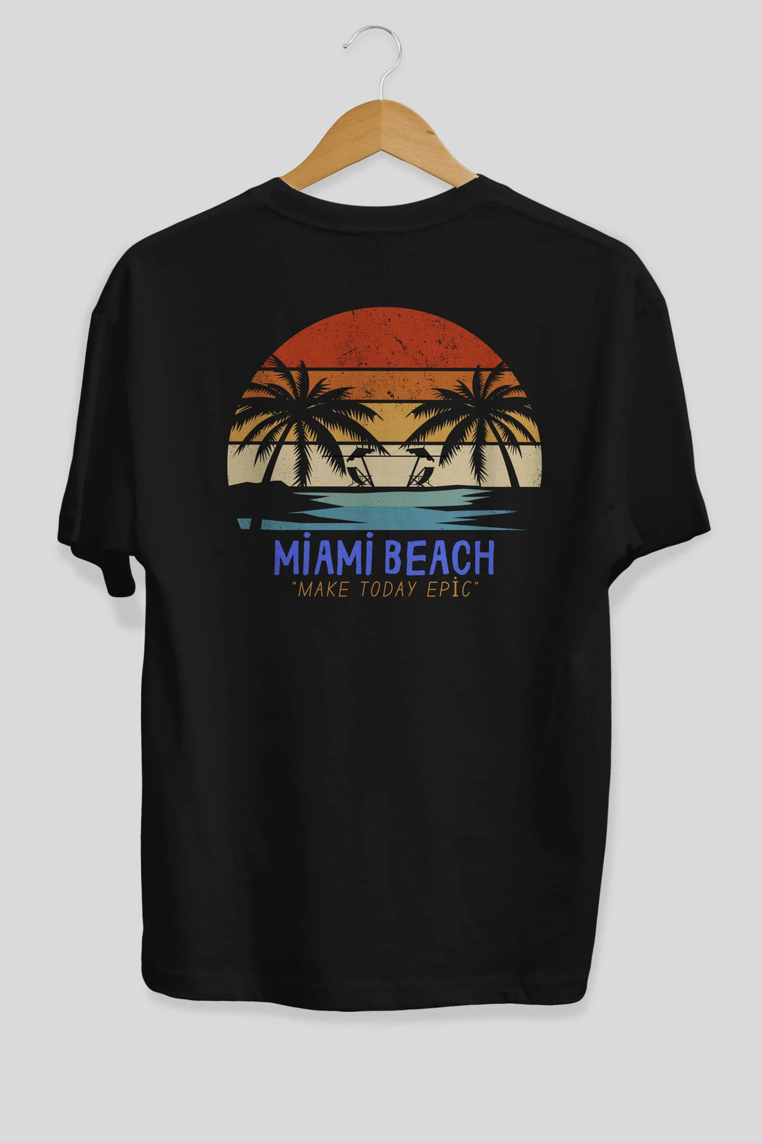 Miami Beach Yazılı Arka Baskılı Oversize t-shirt Erkek Kadın Unisex