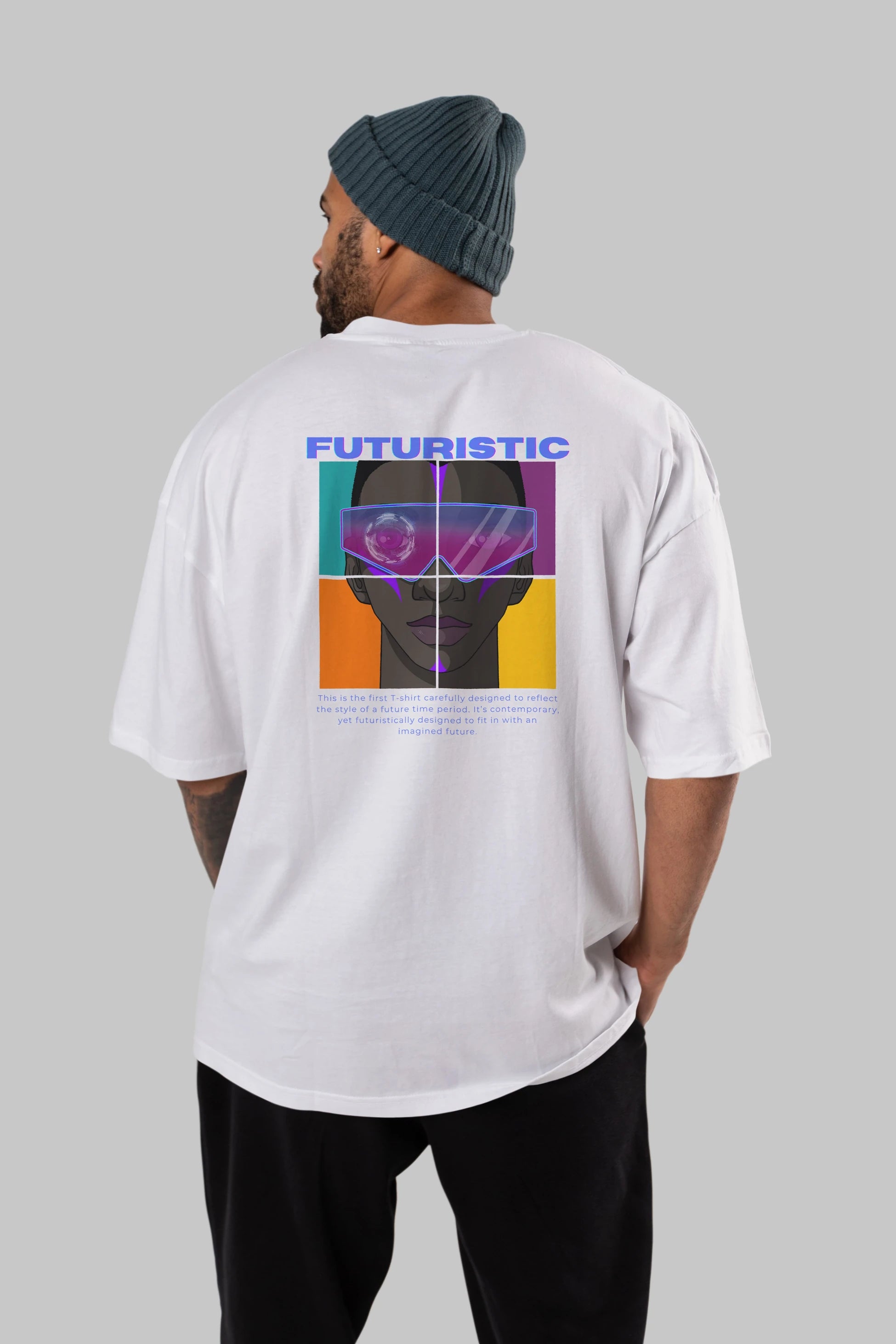 Futuristic Streetwear Arka Baskılı Oversize t-shirt Erkek Kadın Unisex