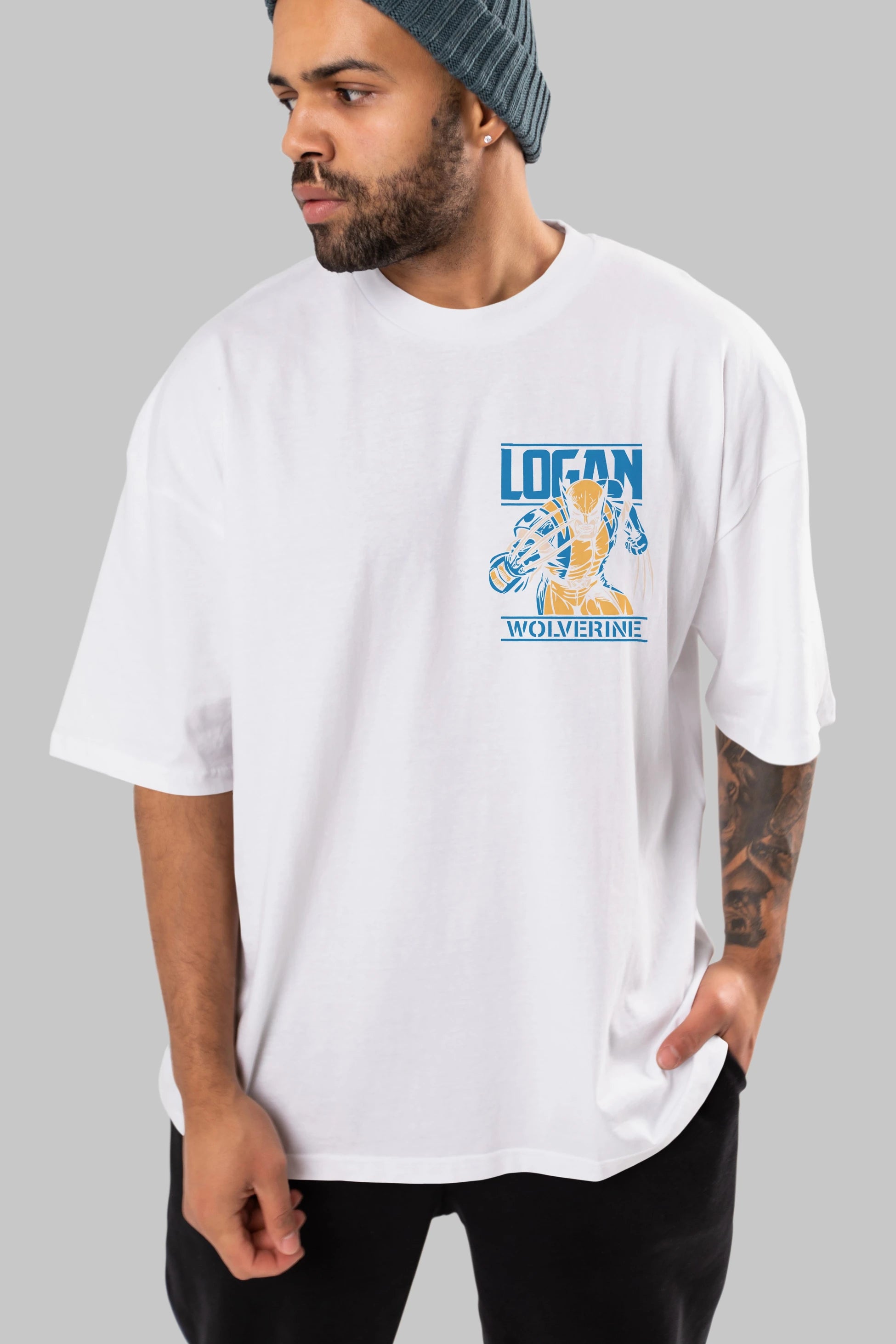 Wolverine Logan Ön Sol Baskılı Oversize t-shirt Erkek Kadın Unisex %100 Pamuk Bisiklet Yaka tişort