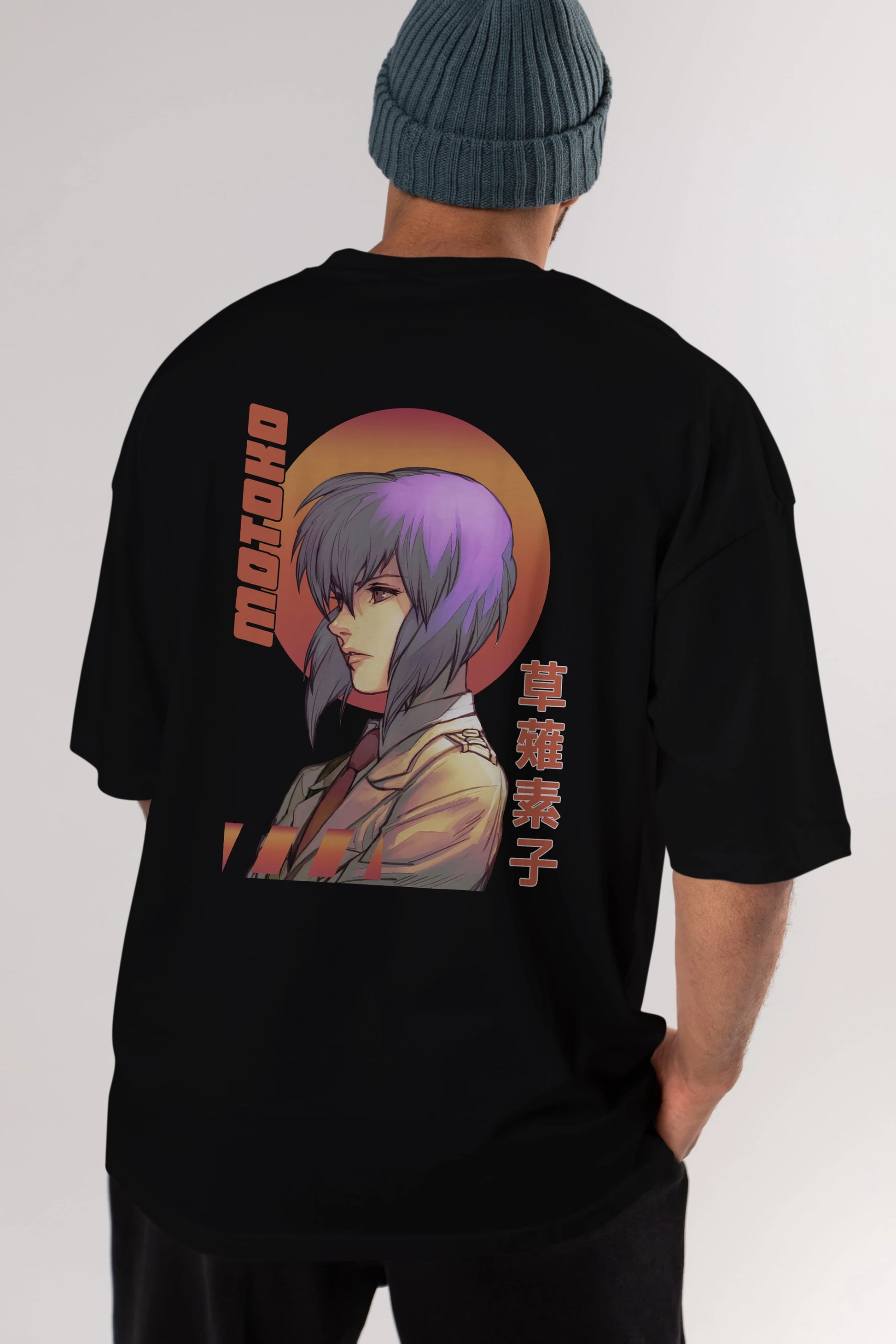 Motoko Kusanagi 10 Anime Arka Baskılı Oversize t-shirt Erkek Kadın Unisex