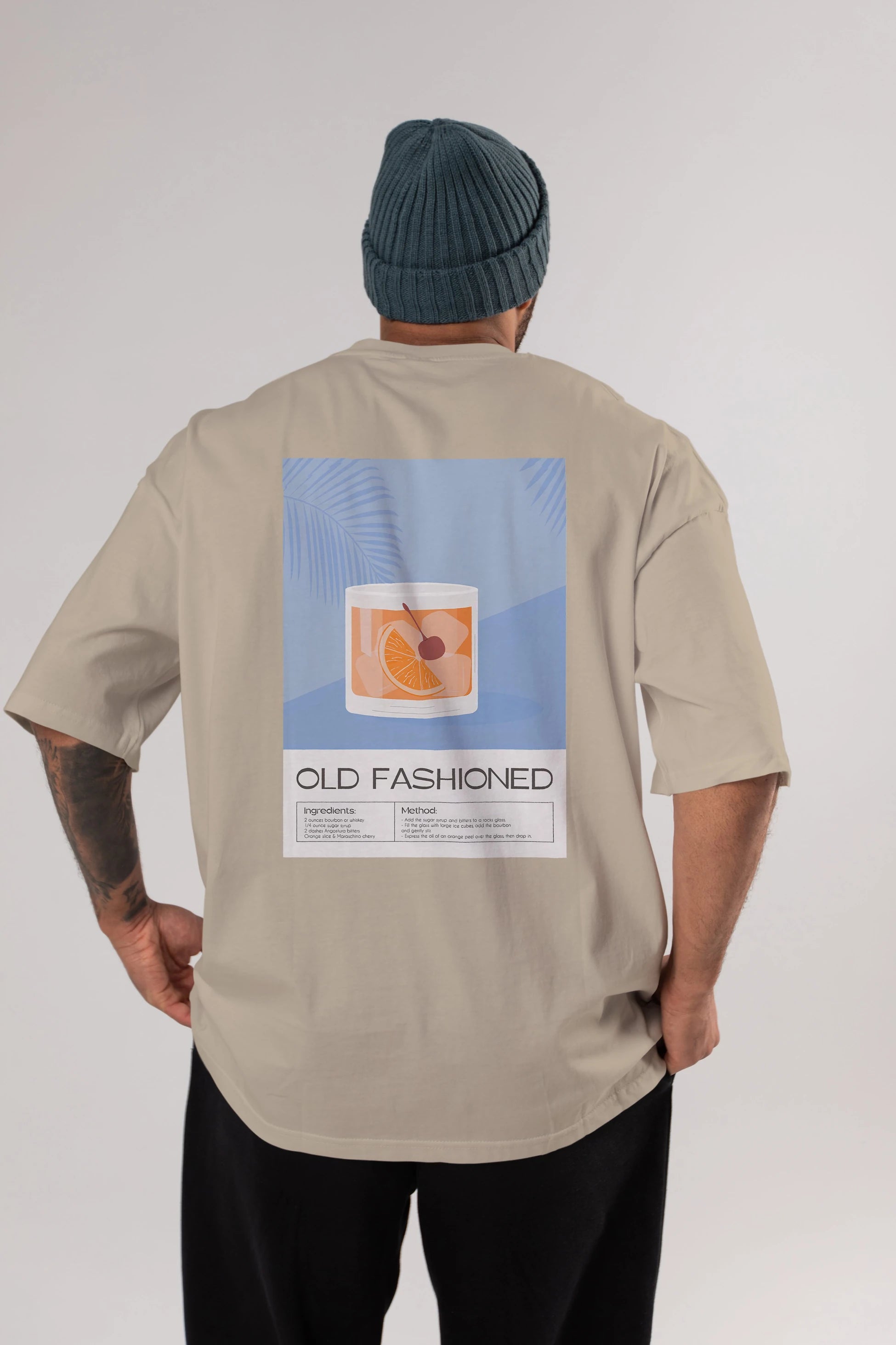 Old Fashioned 3 Arka Baskılı Oversize t-shirt Erkek Kadın Unisex %100 Pamuk Bisiklet Yaka tişort