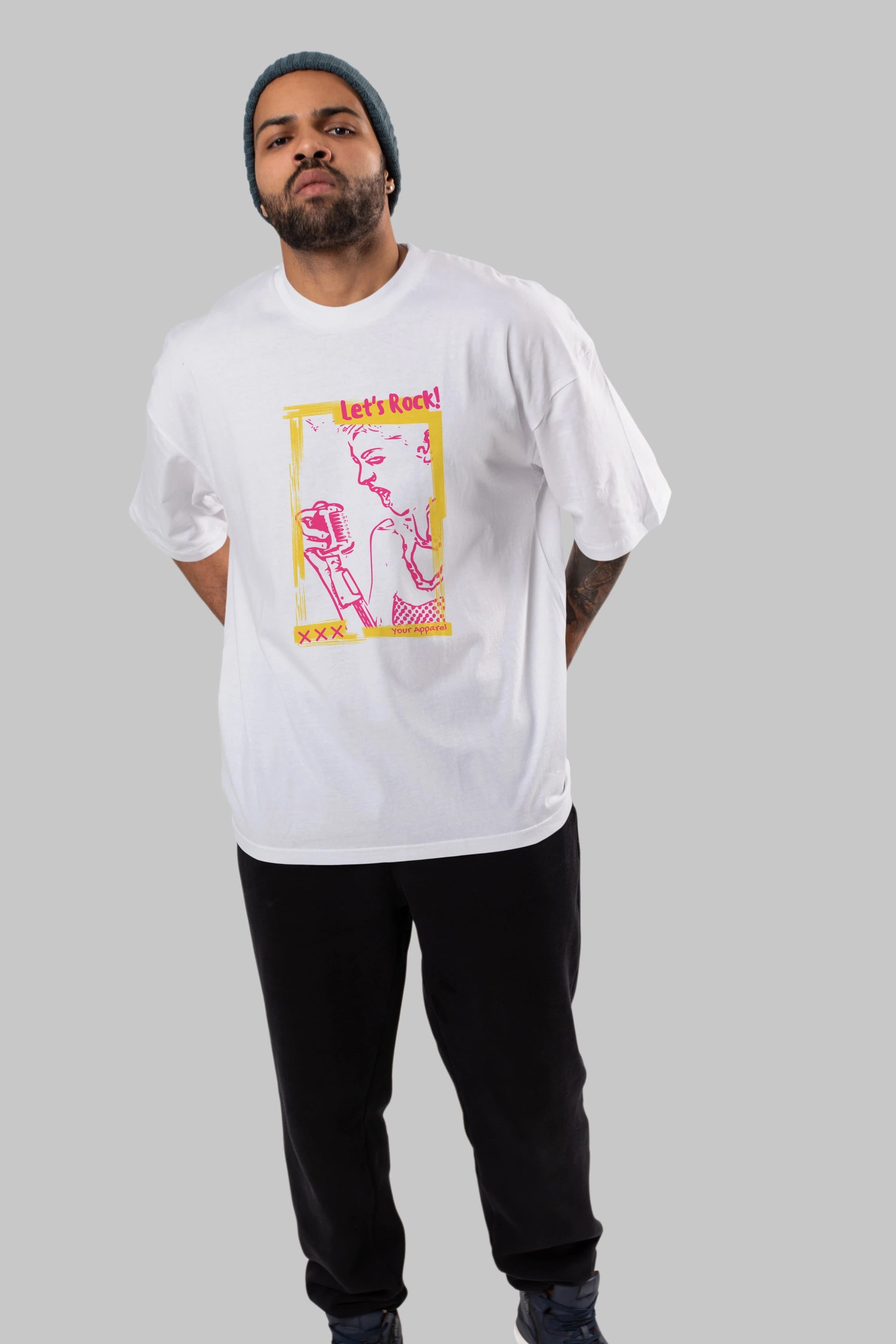 Let's Rock Yazılı Ön Baskılı Oversize t-shirt Erkek Kadın Unisex