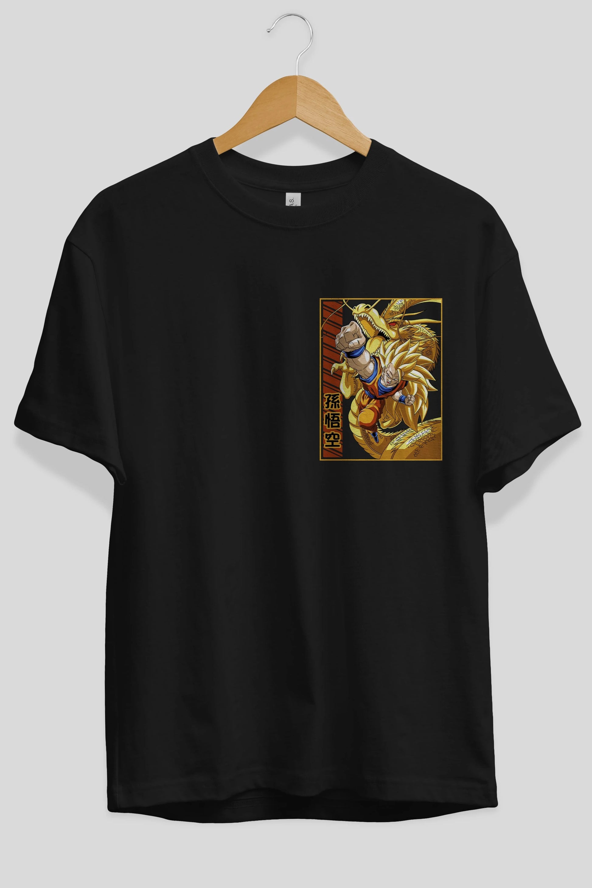 DragonBall Goku Ön Sol Baskılı Oversize t-shirt Erkek Kadın Unisex %100 Pamuk Bisiklet Yaka tişort