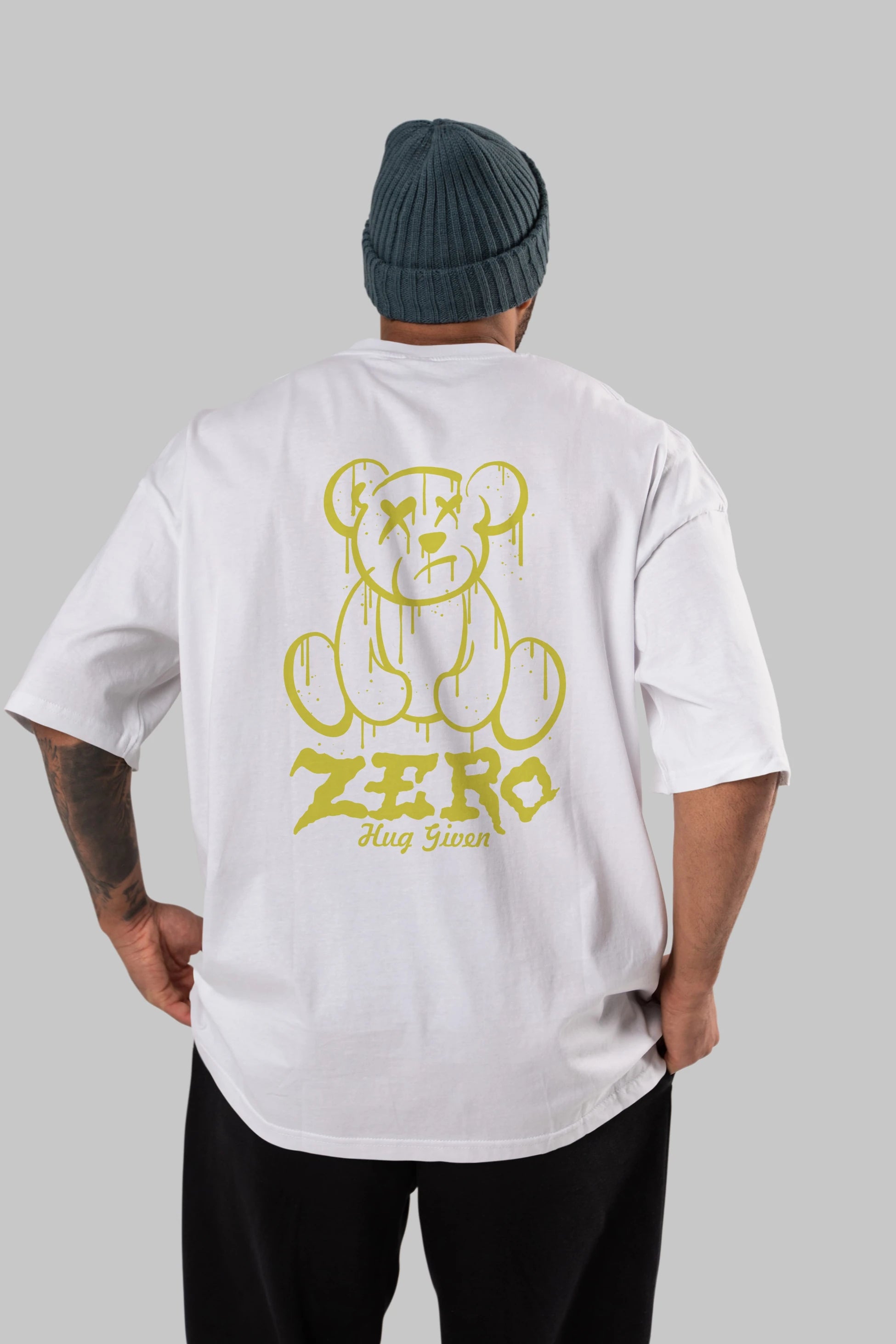Zero Hug Given Bear Arka Baskılı Oversize t-shirt Erkek Kadın Unisex