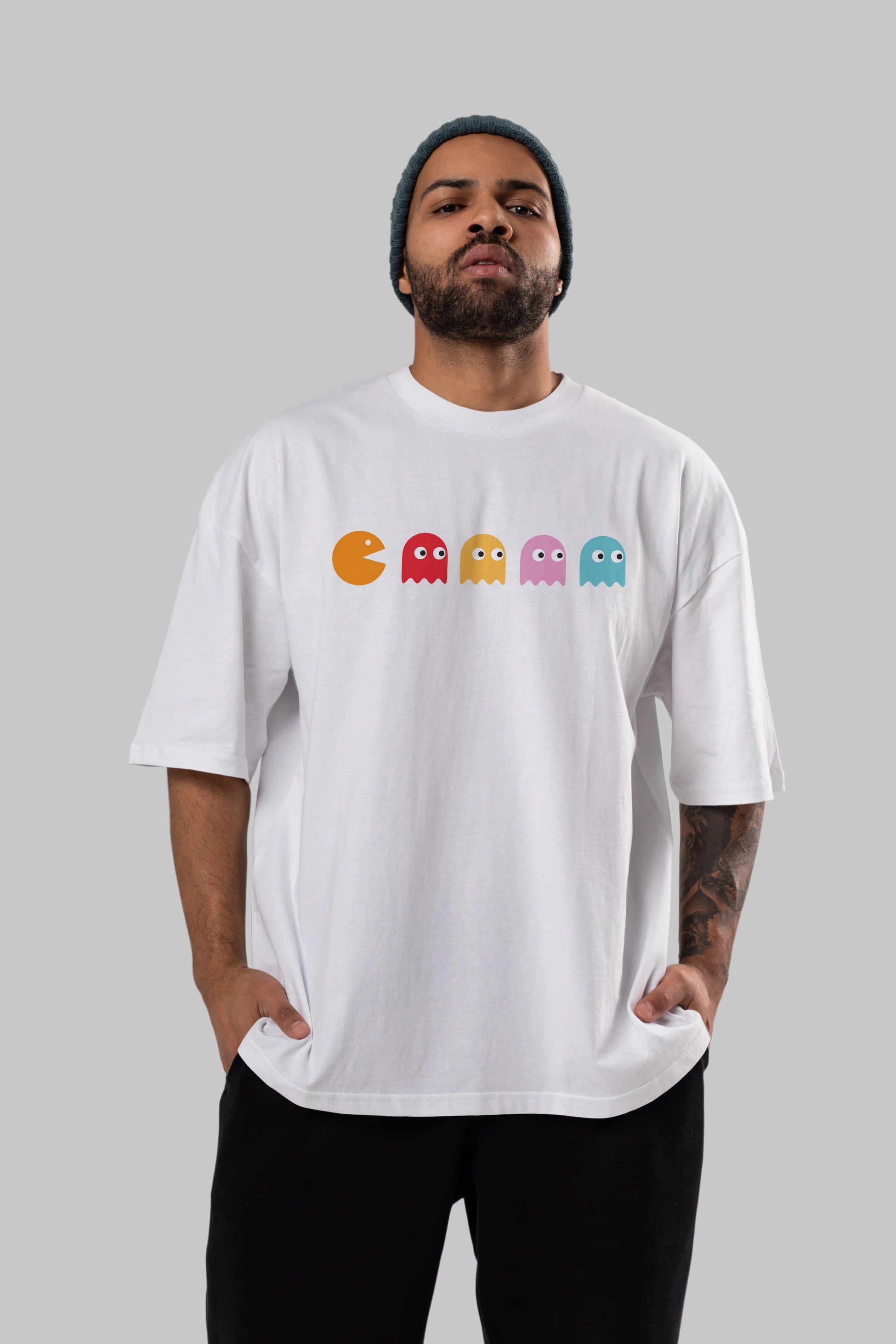 Pac-Man game Ön Baskılı Oversize t-shirt %100 pamuk Erkek Kadın Unisex