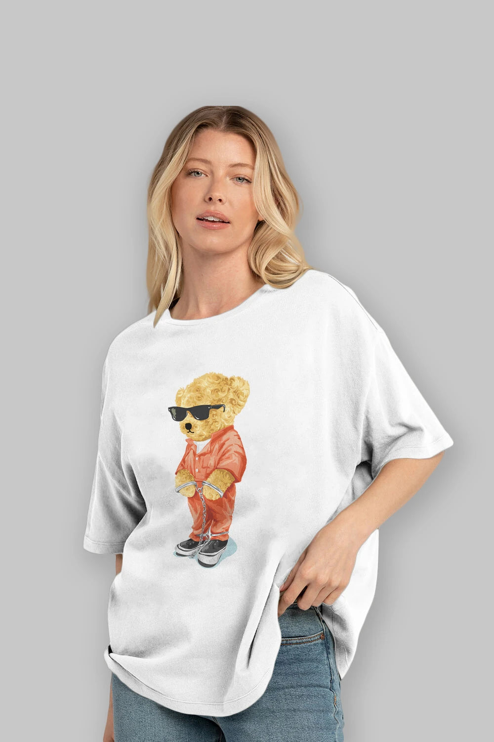 Teddy Bear Kodes Ön Baskılı Oversize t-shirt Erkek Kadın Unisex %100 Pamuk