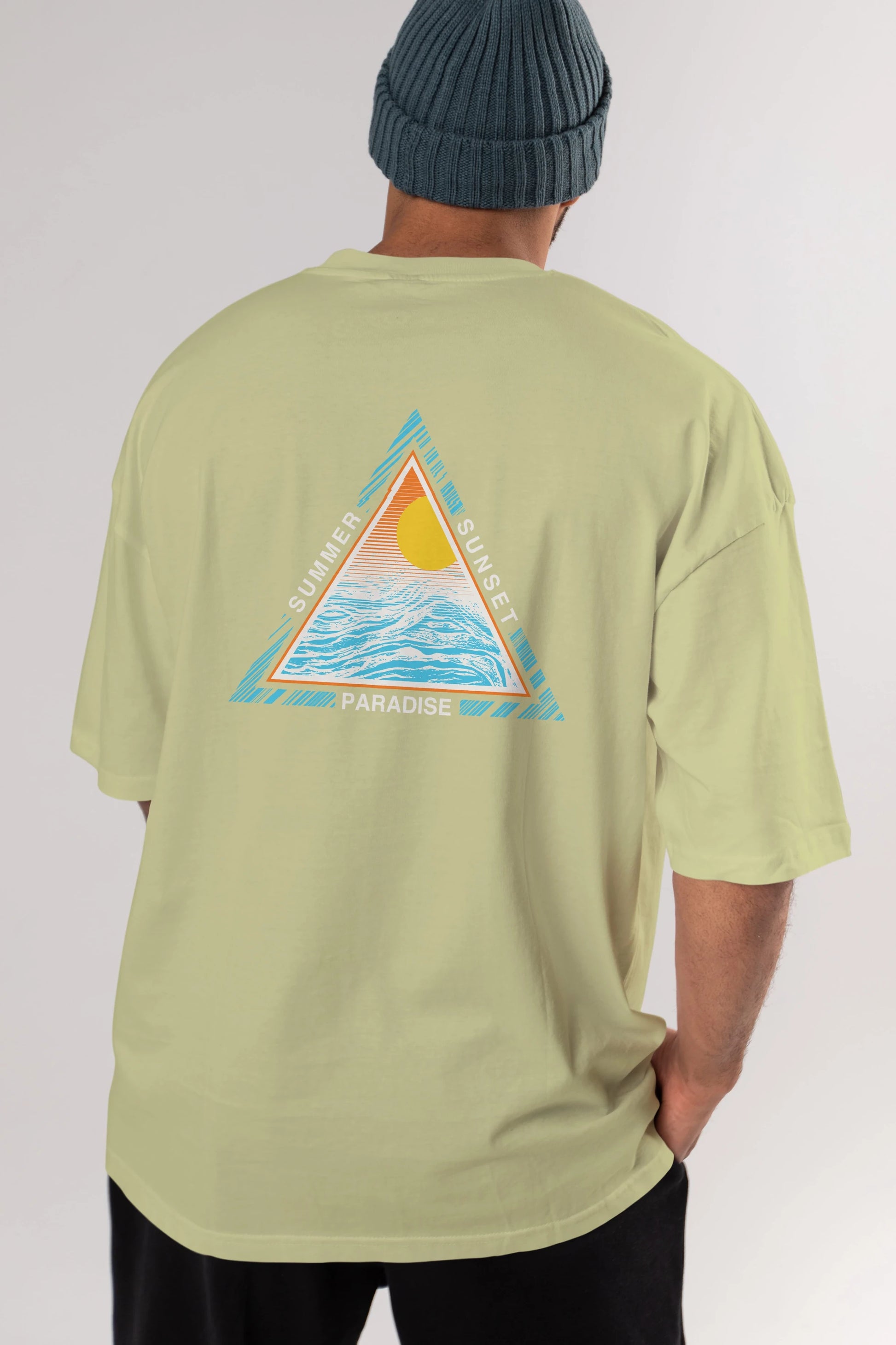 Summer Sunset Paradise Arka Baskılı Oversize t-shirt Erkek Kadın Unisex
