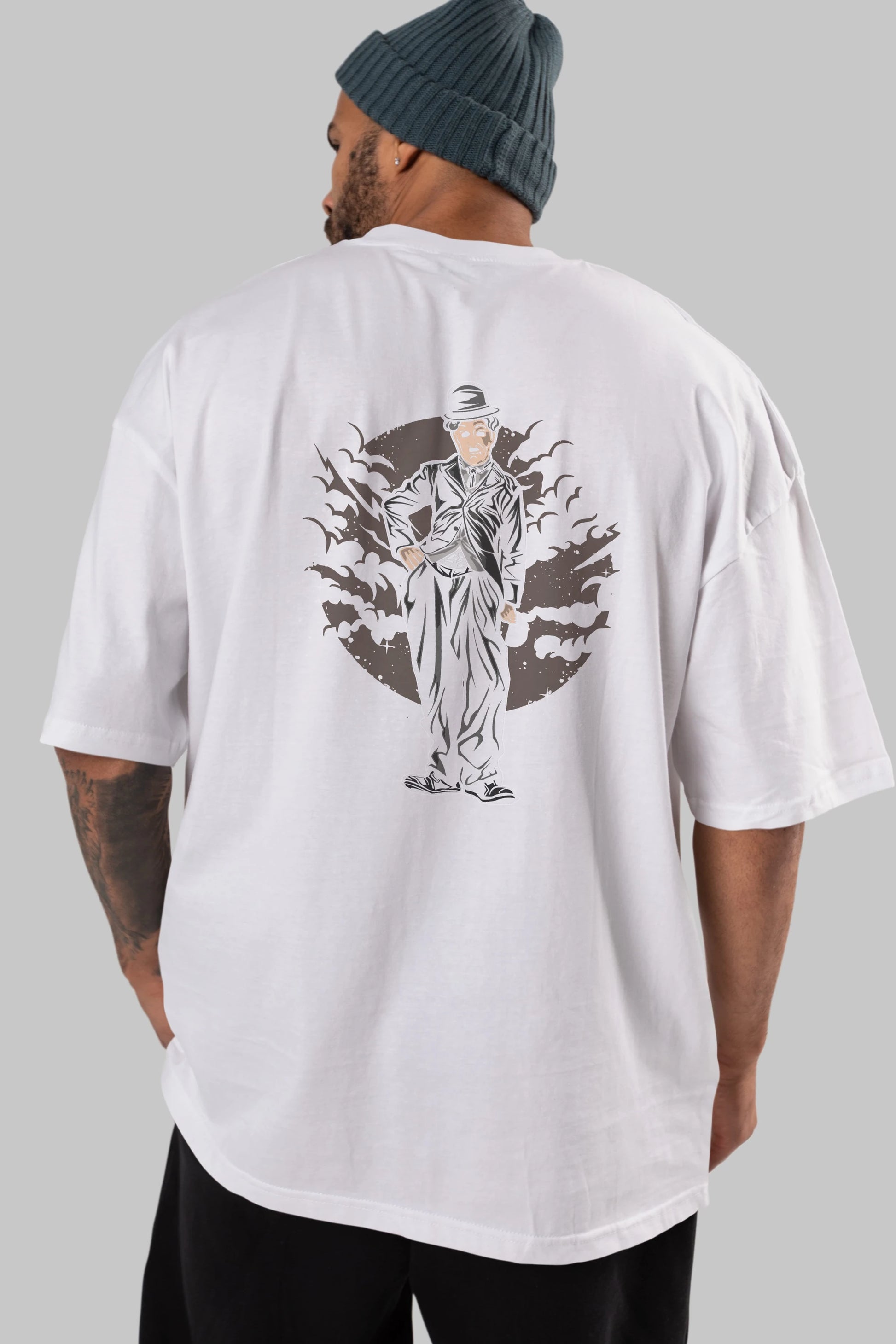 CHAPLIN Arka Baskılı Oversize t-shirt Erkek Kadın Unisex %100 Pamuk