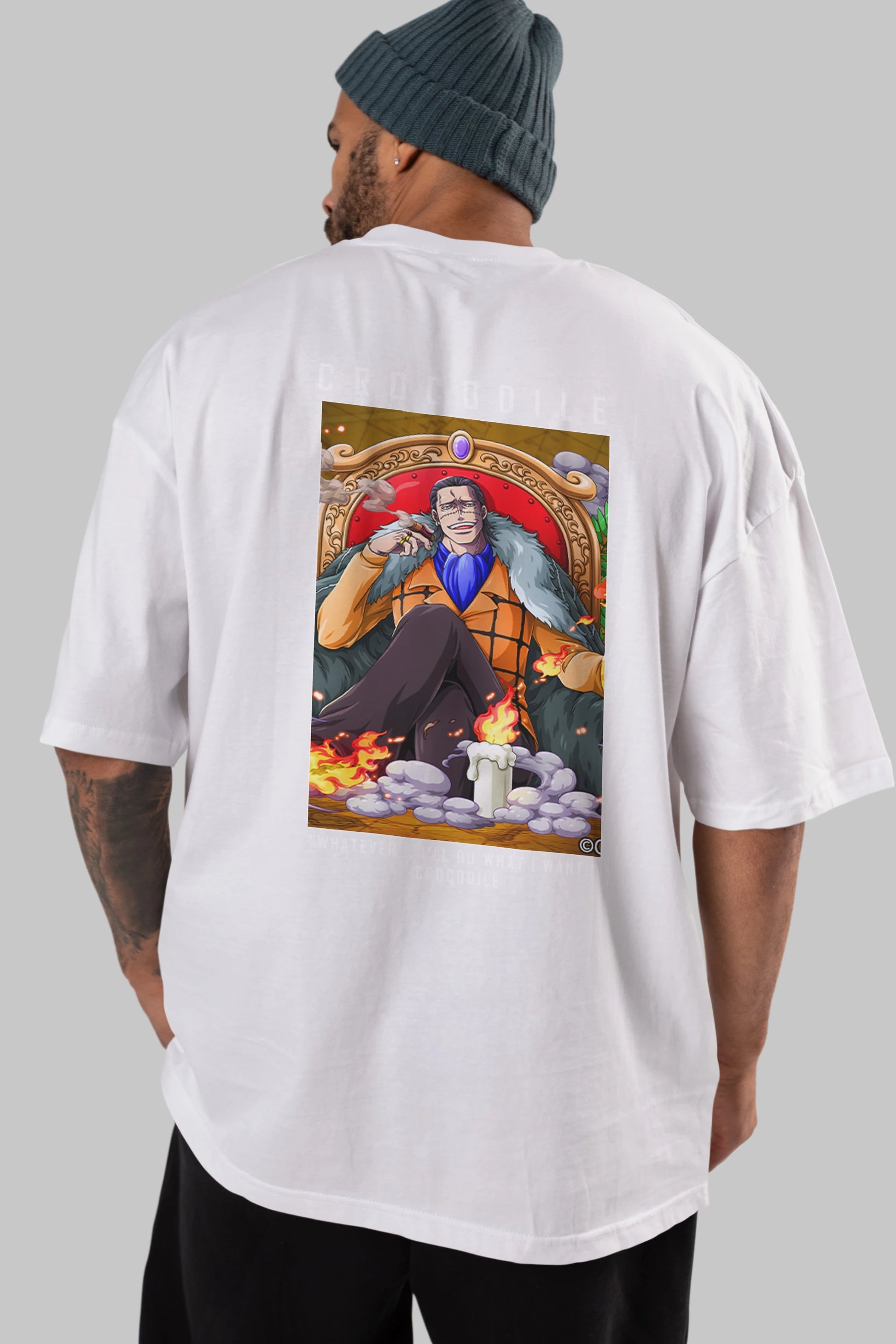 Crocodile Anime Arka Baskılı Oversize t-shirt Erkek Kadın Unisex %100 pamuk tişort