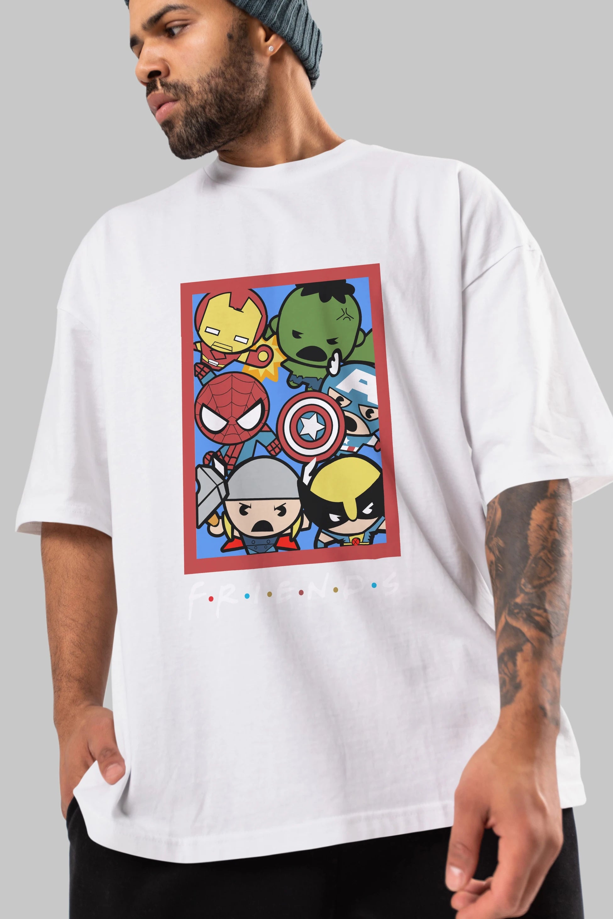 Friends Avenger Ön Baskılı Oversize t-shirt Erkek Kadın Unisex %100 Pamuk Bisiklet Yaka tişort