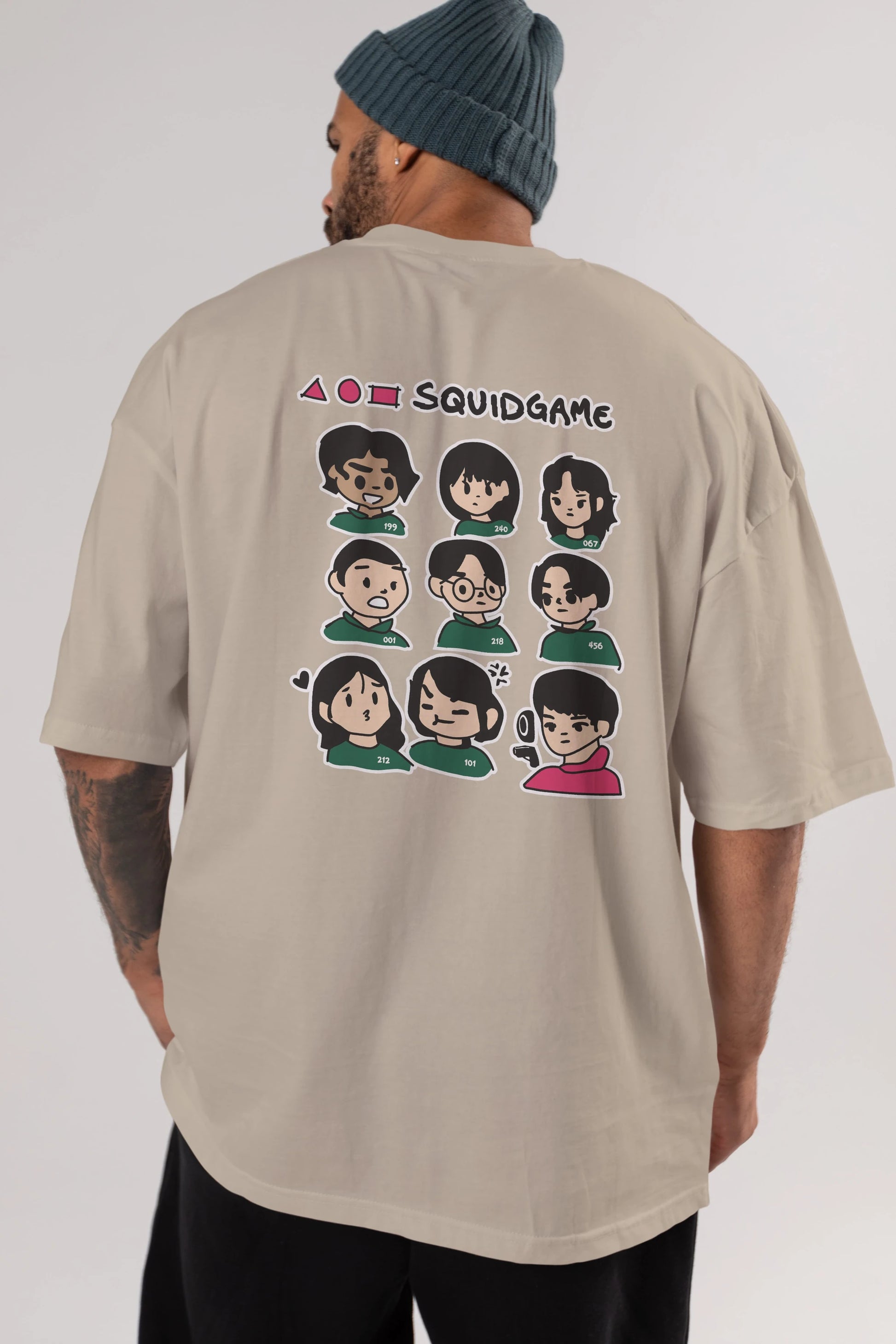 Squid Game (3) Arka Baskılı Oversize t-shirt Erkek Kadın Unisex %100 Pamuk Bisiklet Yaka tişort