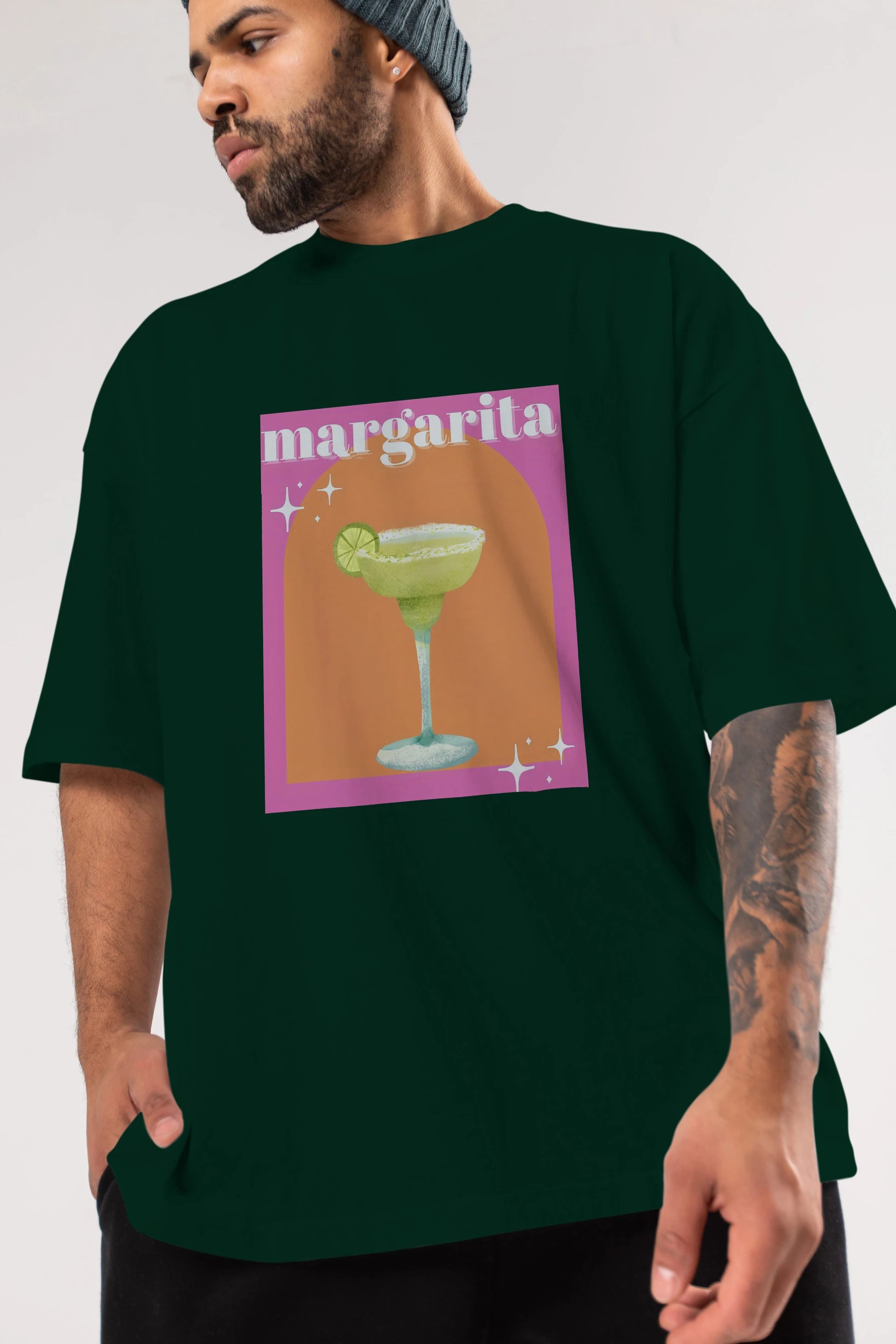 Margarita 7 Ön Baskılı Oversize t-shirt Erkek Kadın Unisex %100 Pamuk Bisiklet Yaka tişort