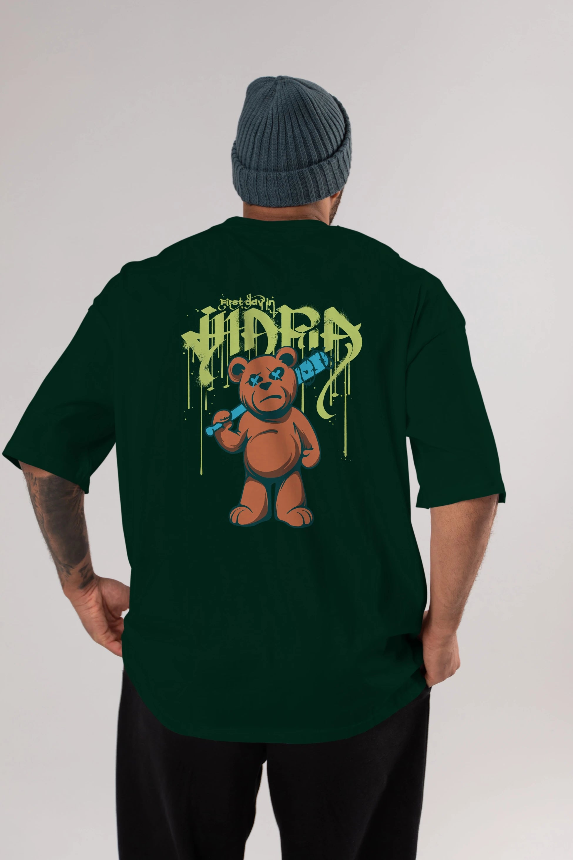 Hidra Bear Arka Baskılı Oversize t-shirt Erkek Kadın Unisex