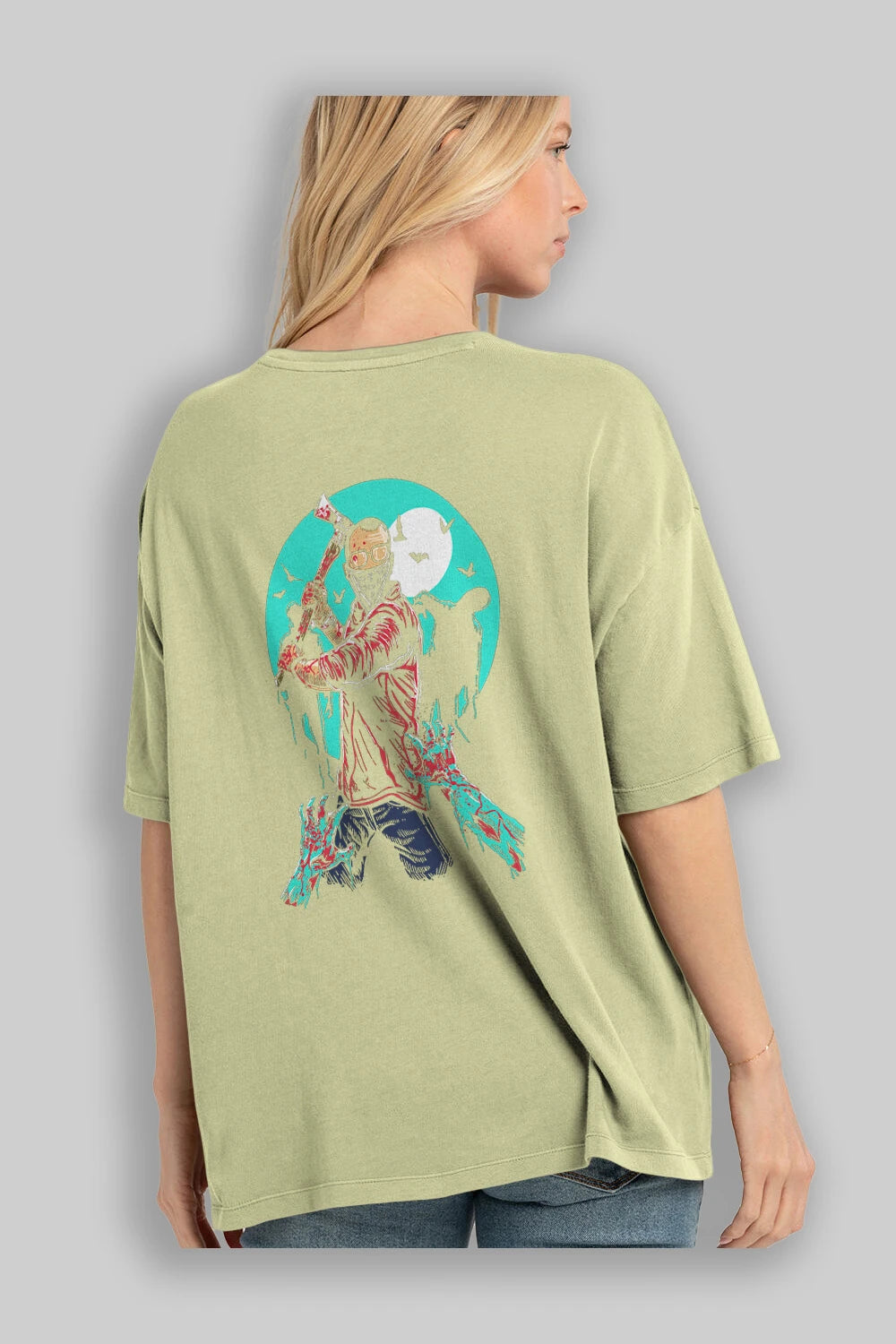 Zombie Killer Arka Baskılı Oversize t-shirt Erkek Kadın Unisex %100 Pamuk