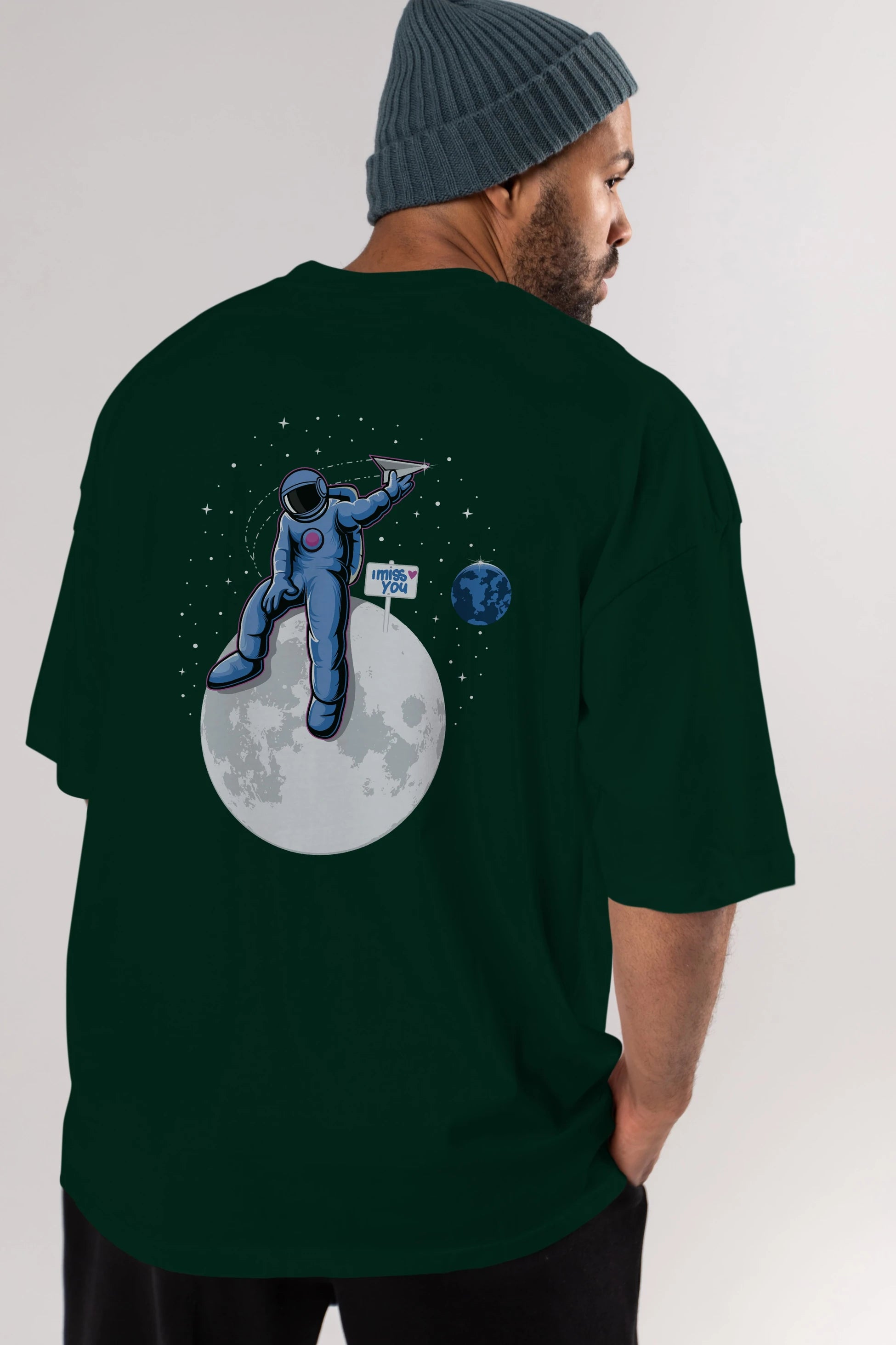 Astro Missing Earth Arka Baskılı Oversize t-shirt Erkek Kadın Unisex