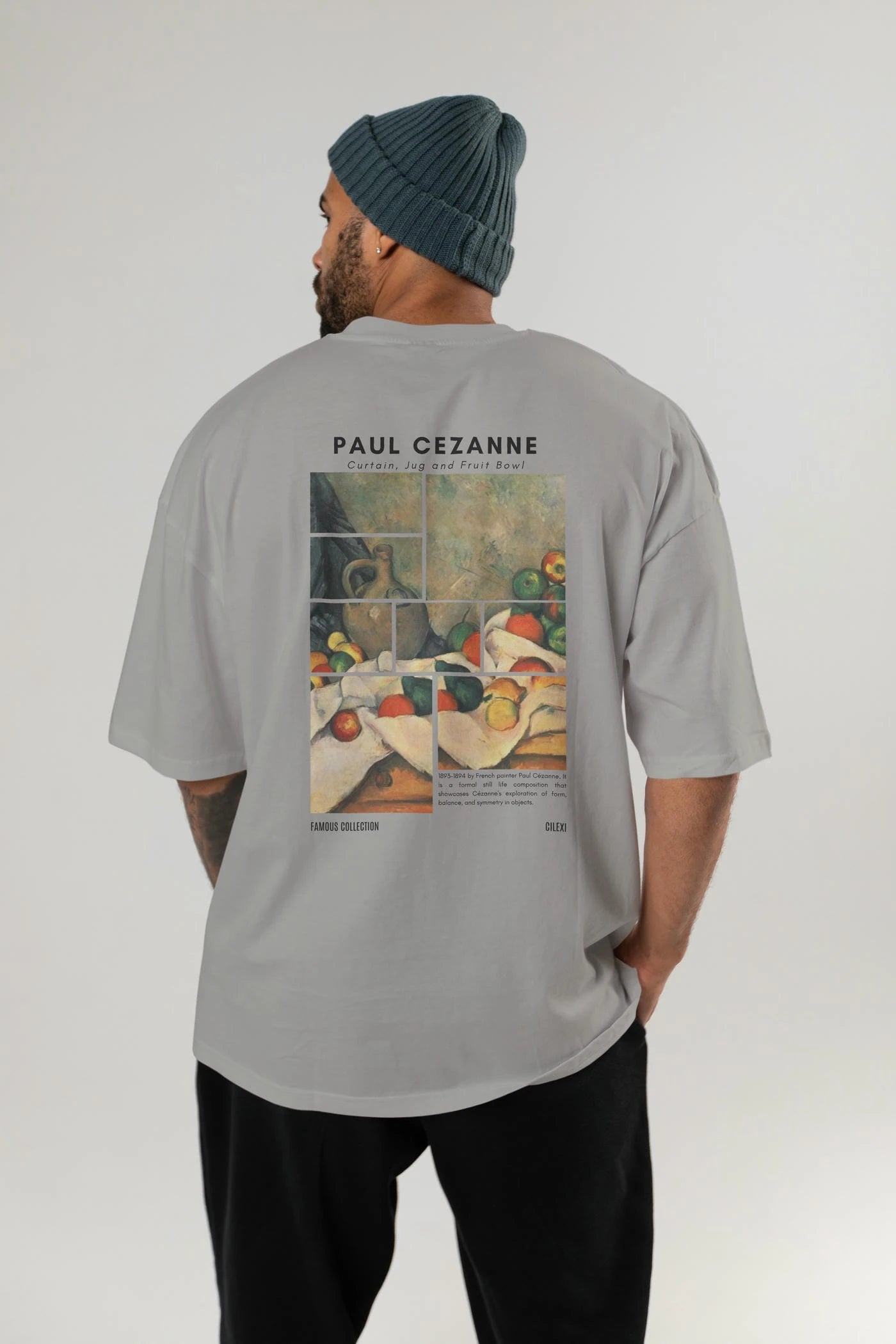Paul Cezanne Curtain Arka Baskılı Oversize t-shirt Erkek Kadın Bisiklet Yaka Pamuk tişort