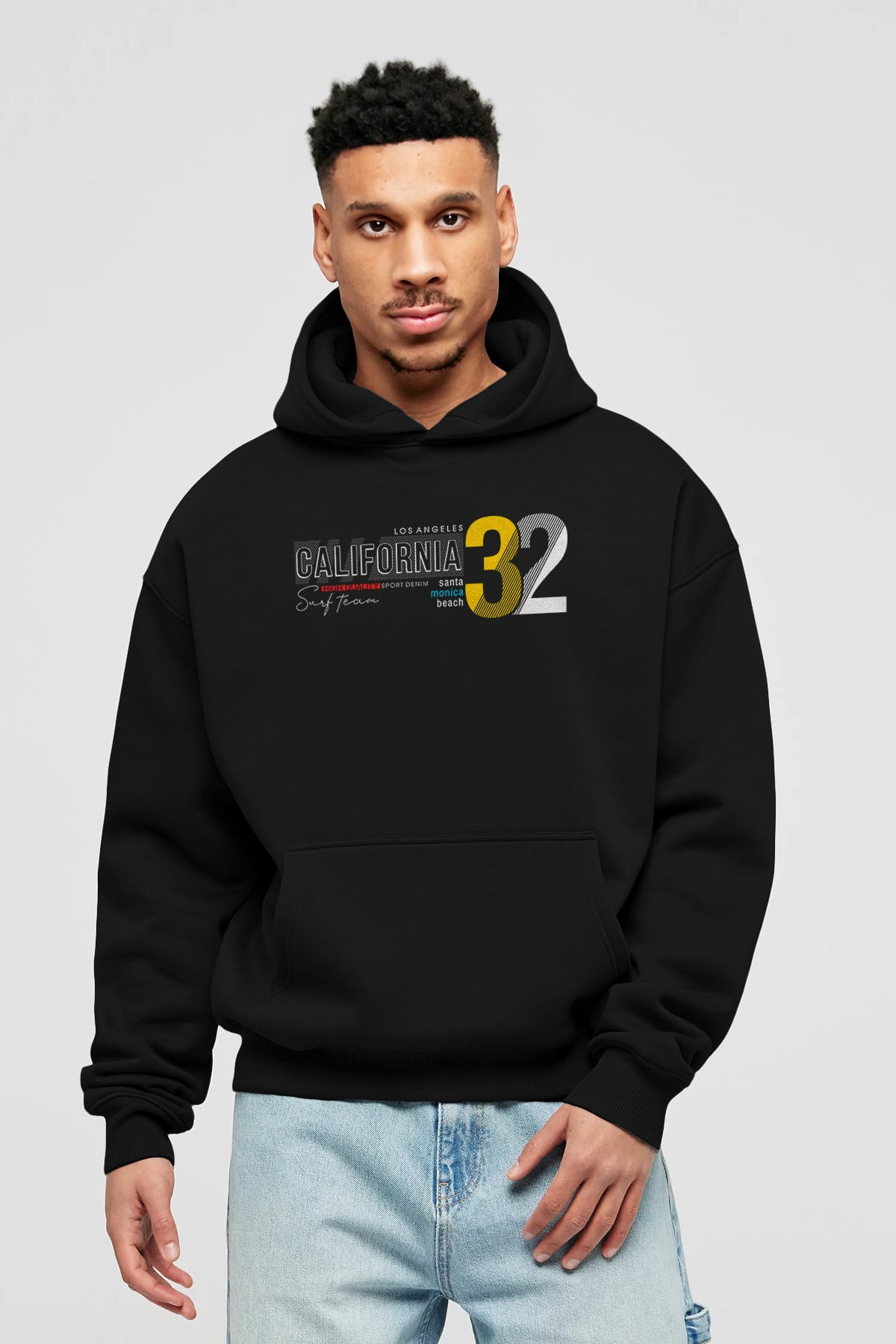 California 32 Ön Baskılı Oversize Hoodie Kapüşonlu Sweatshirt Erkek Kadın Unisex