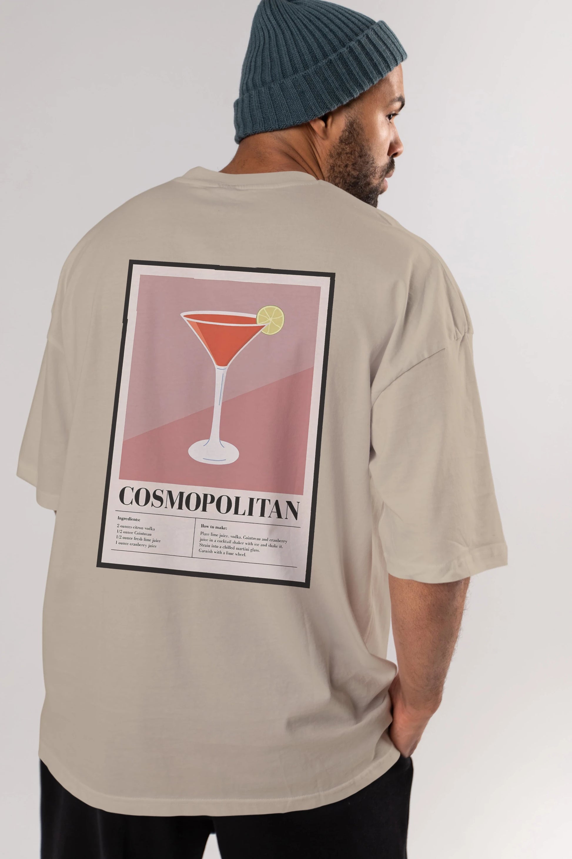 Cosmopolitan 3 Arka Baskılı Oversize t-shirt Erkek Kadın Unisex %100 Pamuk Bisiklet Yaka tişort