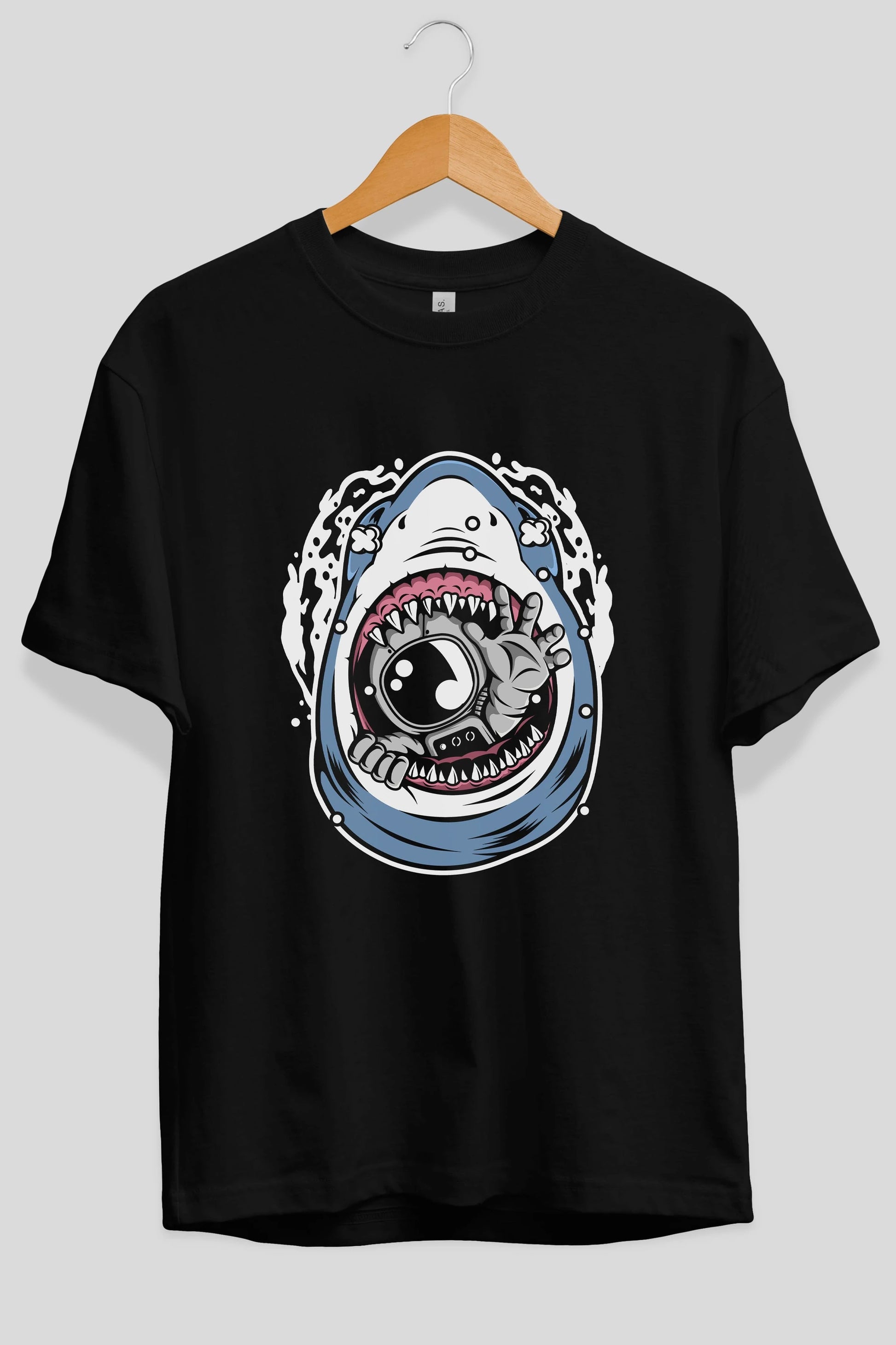 Astronaut Shark Ön Baskılı Oversize t-shirt Erkek Kadın Unisex
