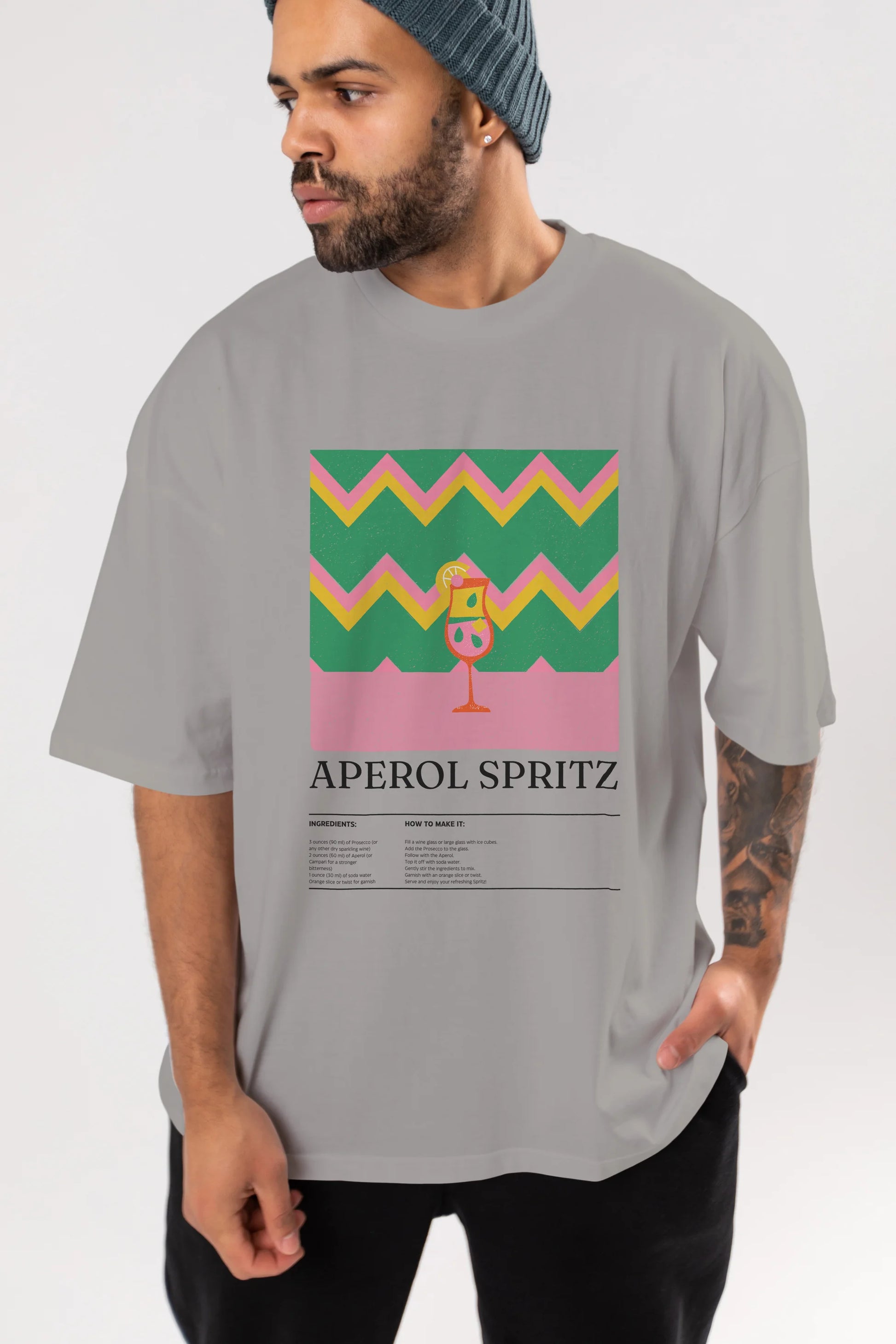 Aperol Spritz Kokteyl Ön Baskılı Oversize t-shirt Erkek Kadın %100 Pamuk Bisiklet Yaka tişort