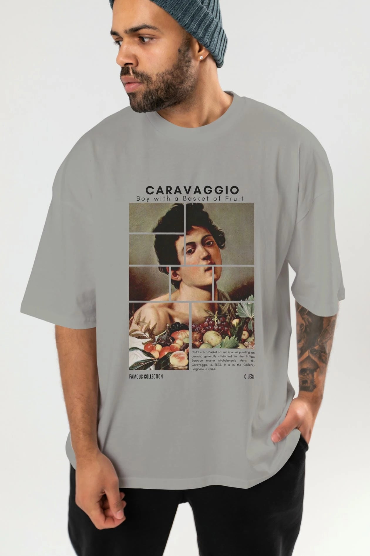 Caravaggio Boy ön Baskılı Oversize t-shirt Erkek Kadın Bisiklet Yaka Pamuk tişort