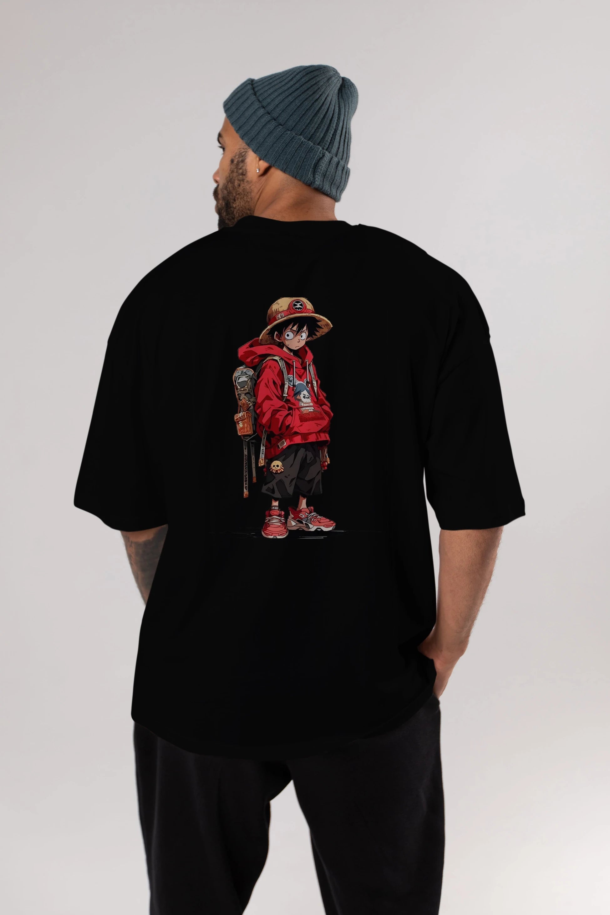 One Piece Arka Baskılı Oversize t-shirt Erkek Kadın Unisex %100 Pamuk Bisiklet Yaka tişort