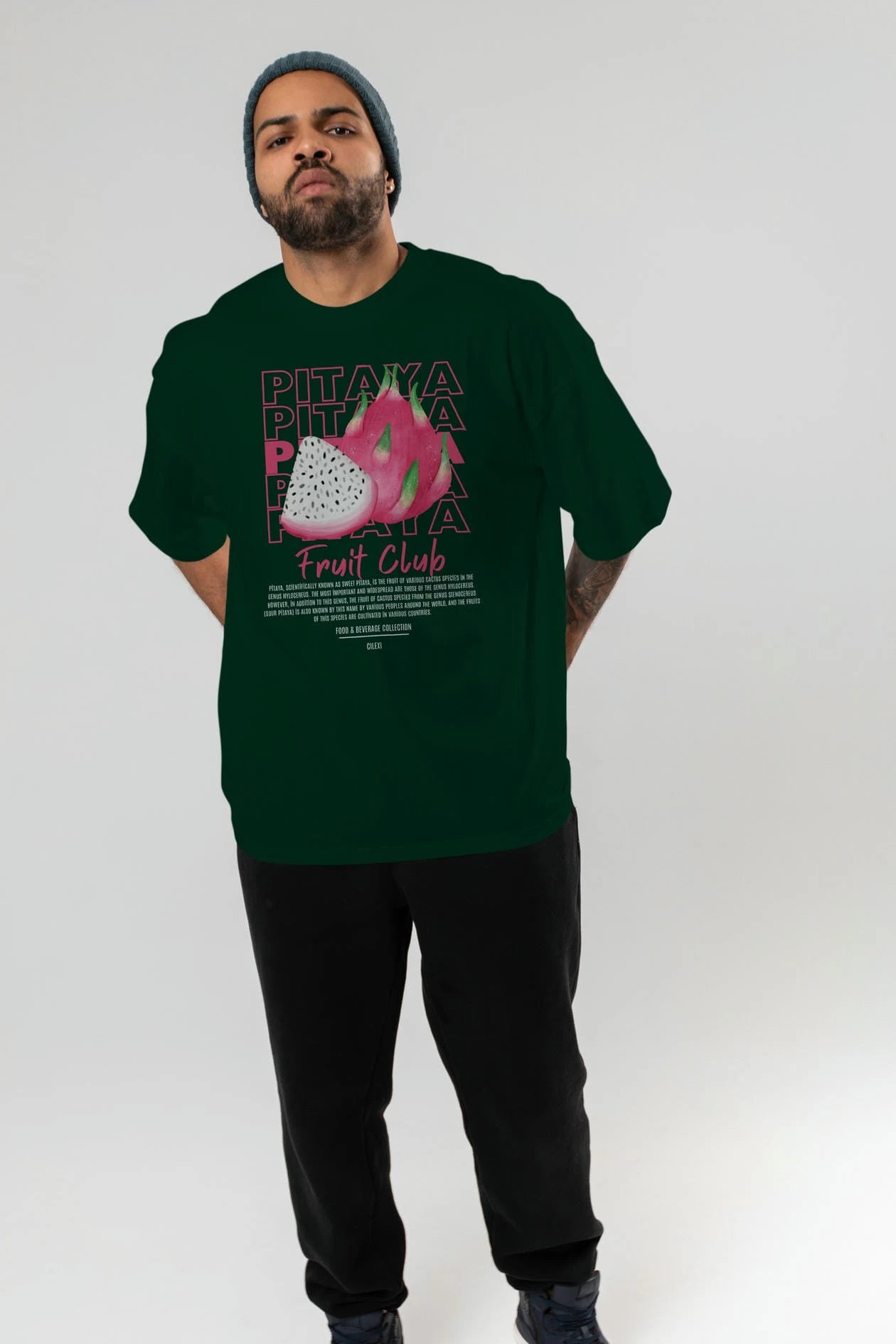 Pitaya Ön Baskılı Oversize t-shirt Erkek Kadın Pamuk Bisiklet Yaka tişort