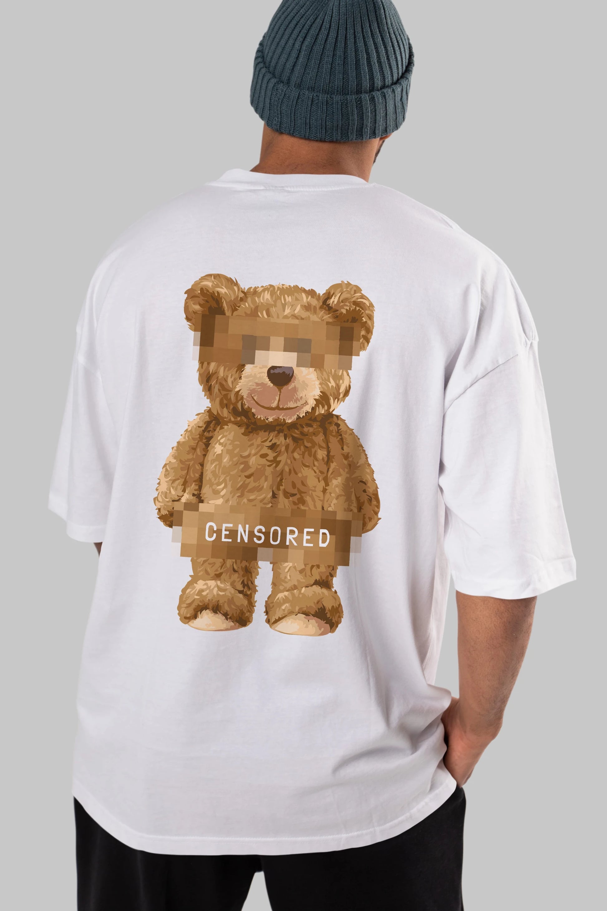 Teddy Bear Censored Arka Baskılı Oversize t-shirt Erkek Kadın Unisex %100 Pamuk