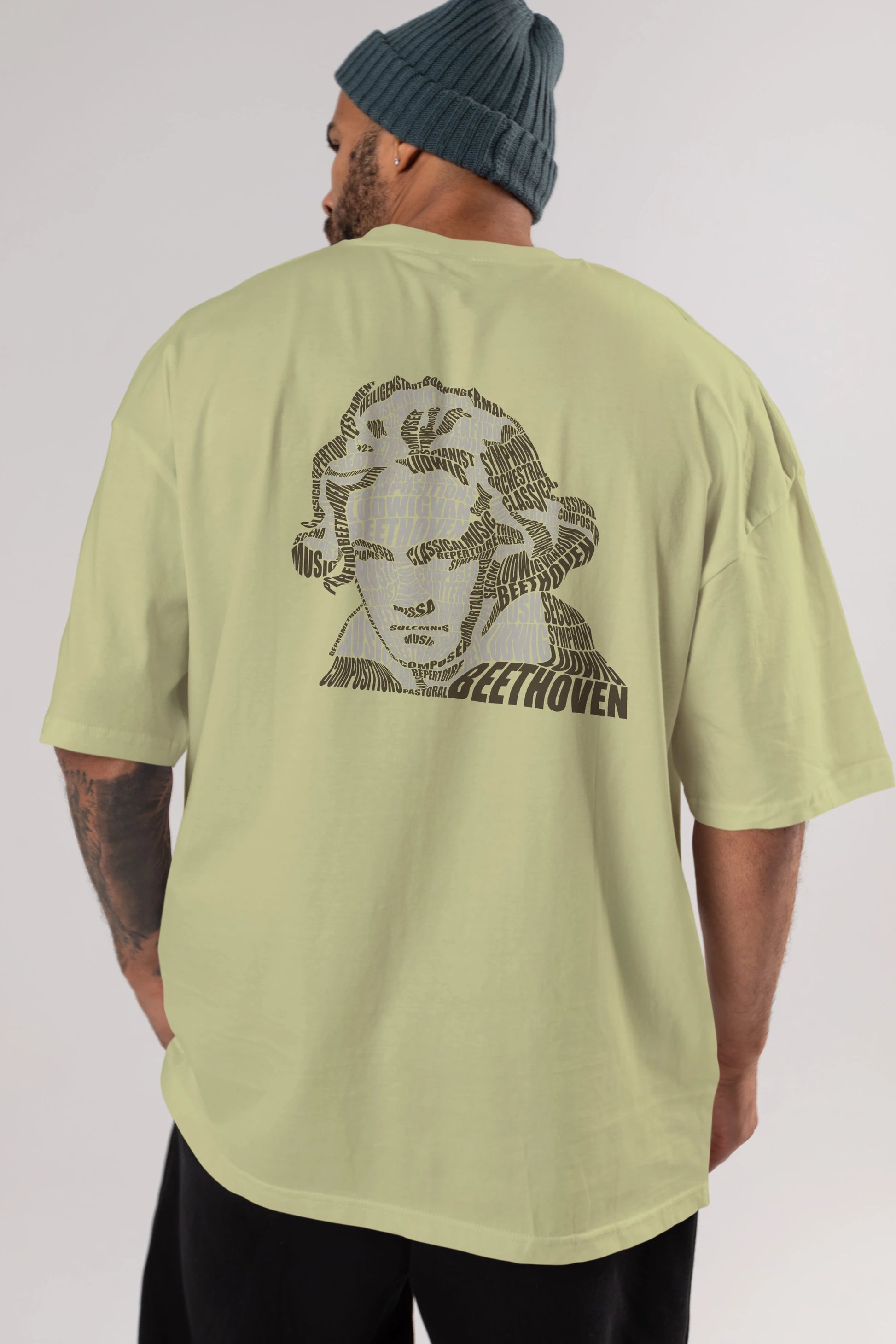 Ludwig van Beethoven Calligram Arka Baskılı Oversize t-shirt %100 pamuk Erkek Kadın Unisex