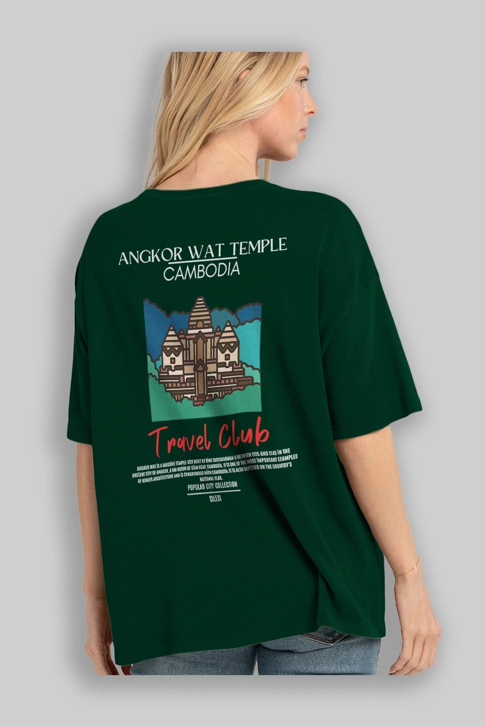 Angkor Wat Temple Cambodia Arka Baskılı Oversize t-shirt Erkek Kadın Pamuk Bisiklet Yaka tişort