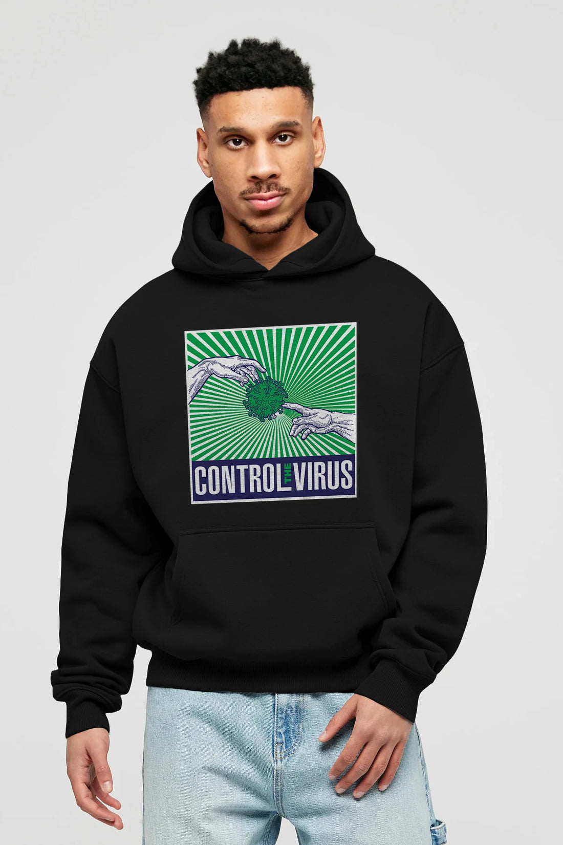 Control The Virus Ön Baskılı Hoodie Oversize Kapüşonlu Sweatshirt Erkek Kadın Unisex