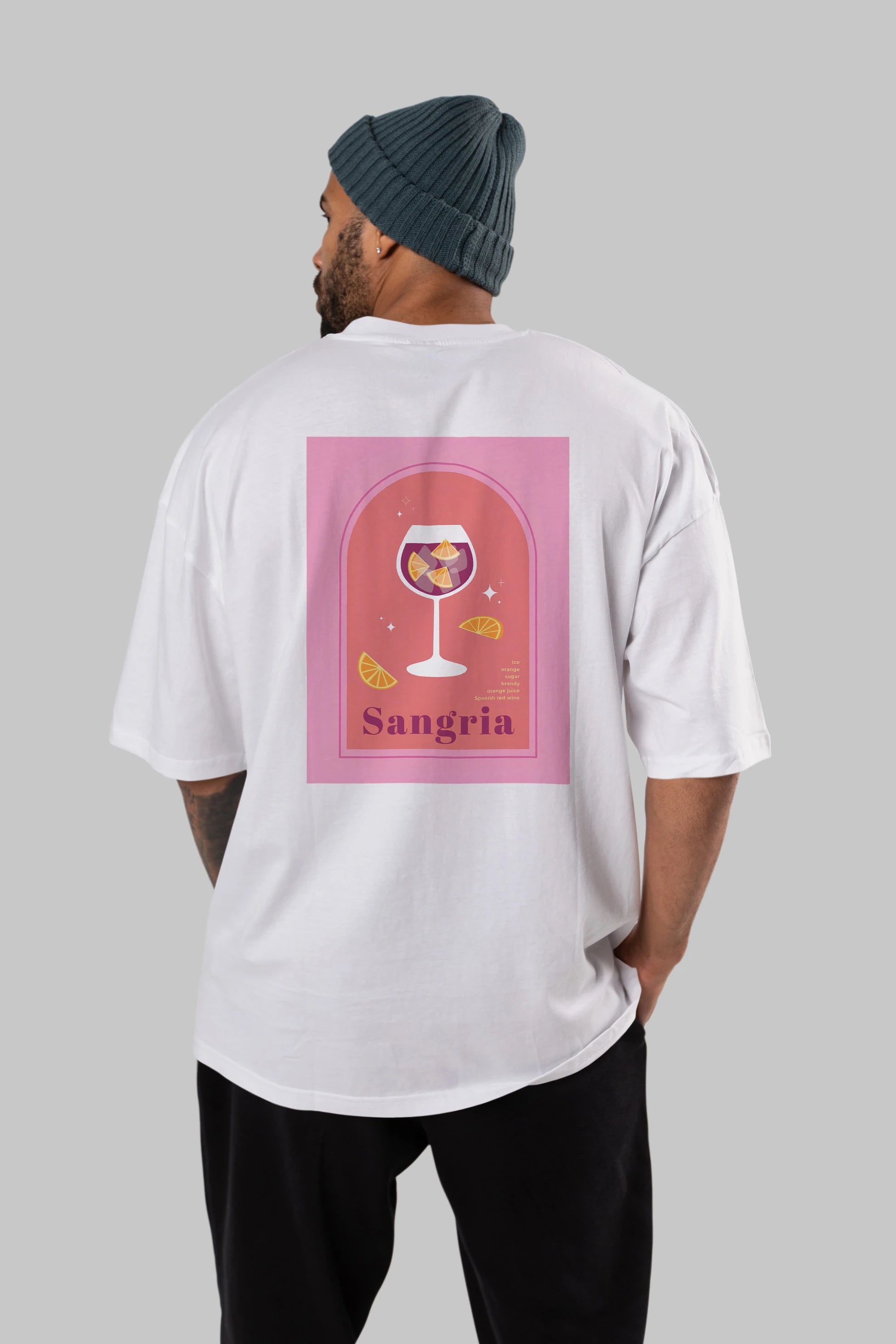 Sangria Arka Baskılı Oversize t-shirt Erkek Kadın Unisex %100 Pamuk Bisiklet Yaka tişort