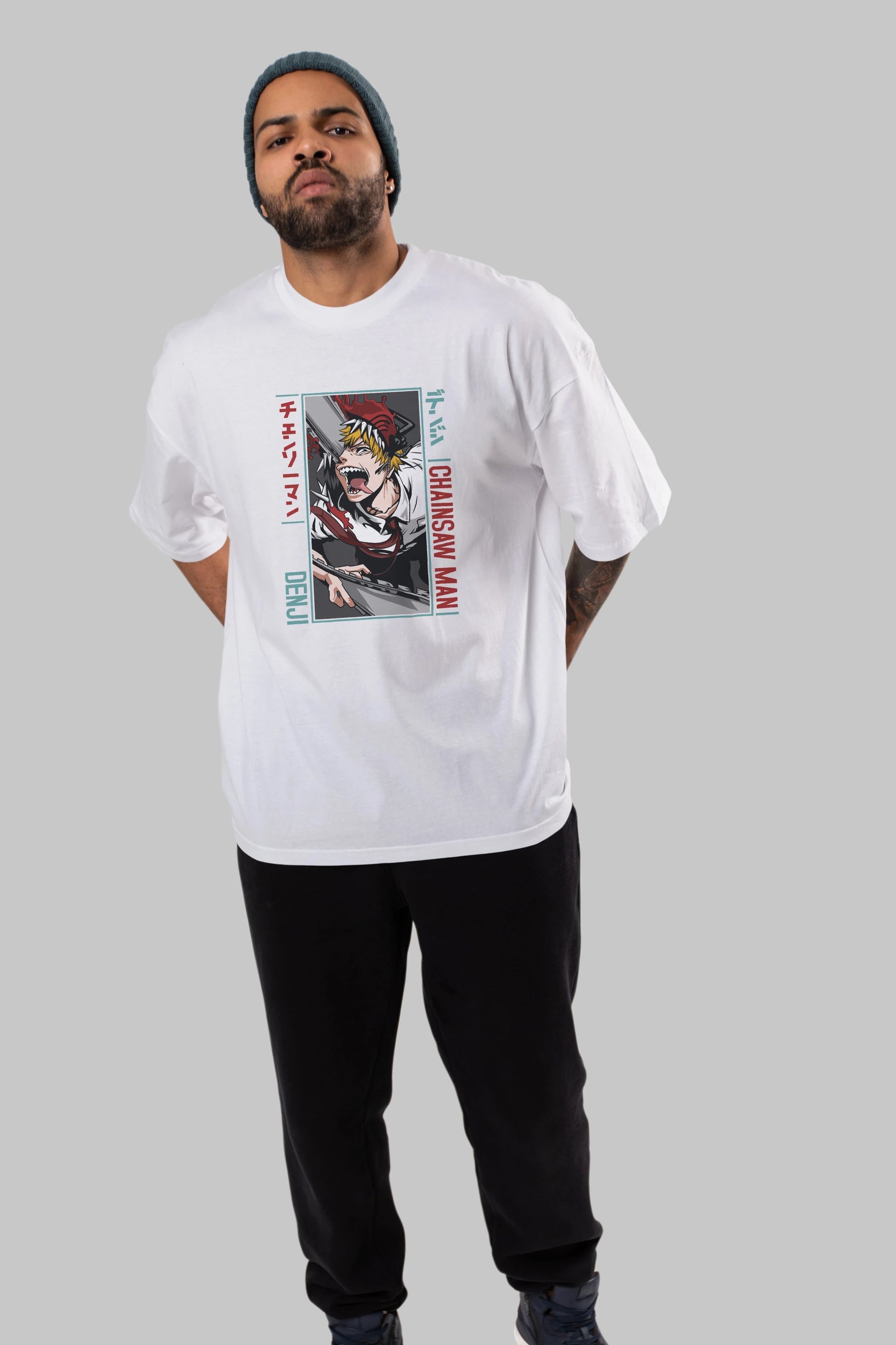 Denji Chainsaw Man Anime Ön Baskılı Oversize t-shirt %100 pamuk Erkek Kadın Unisex