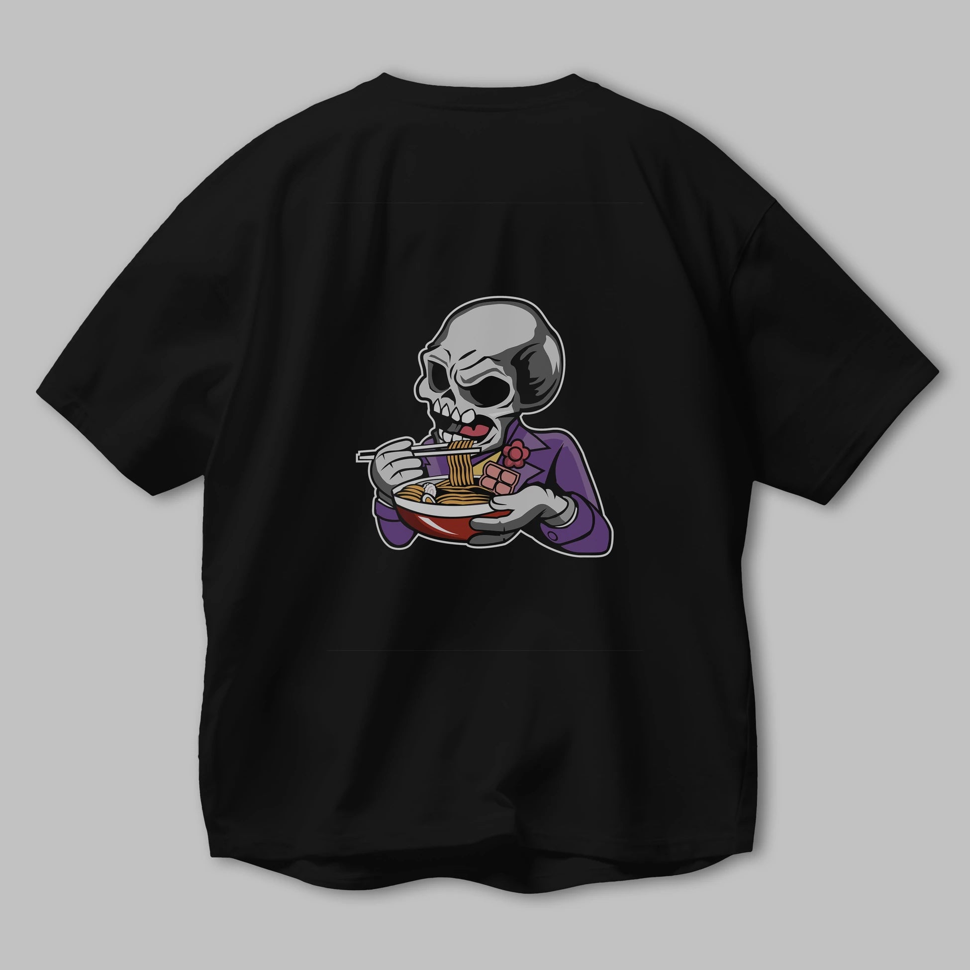 Skull Ramen Arka Baskılı Oversize t-shirt Erkek Kadın Unisex %100 Pamuk tişort