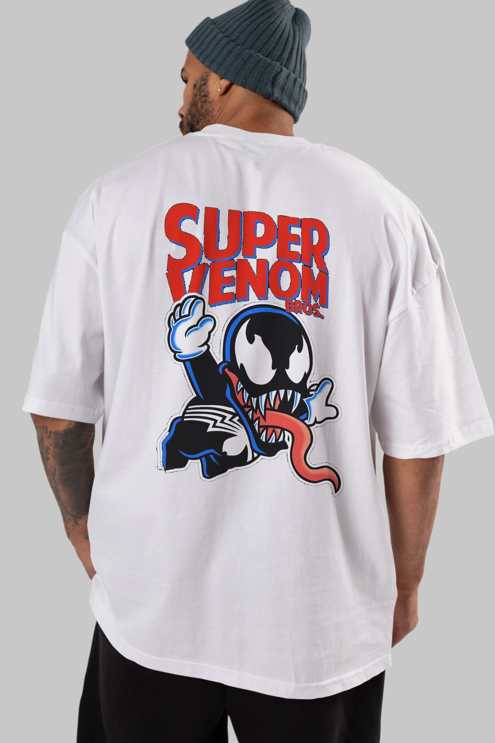 Super Venom Arka Baskılı Oversize t-shirt Erkek Kadın Unisex %100 Pamuk Bisiklet Yaka tişort