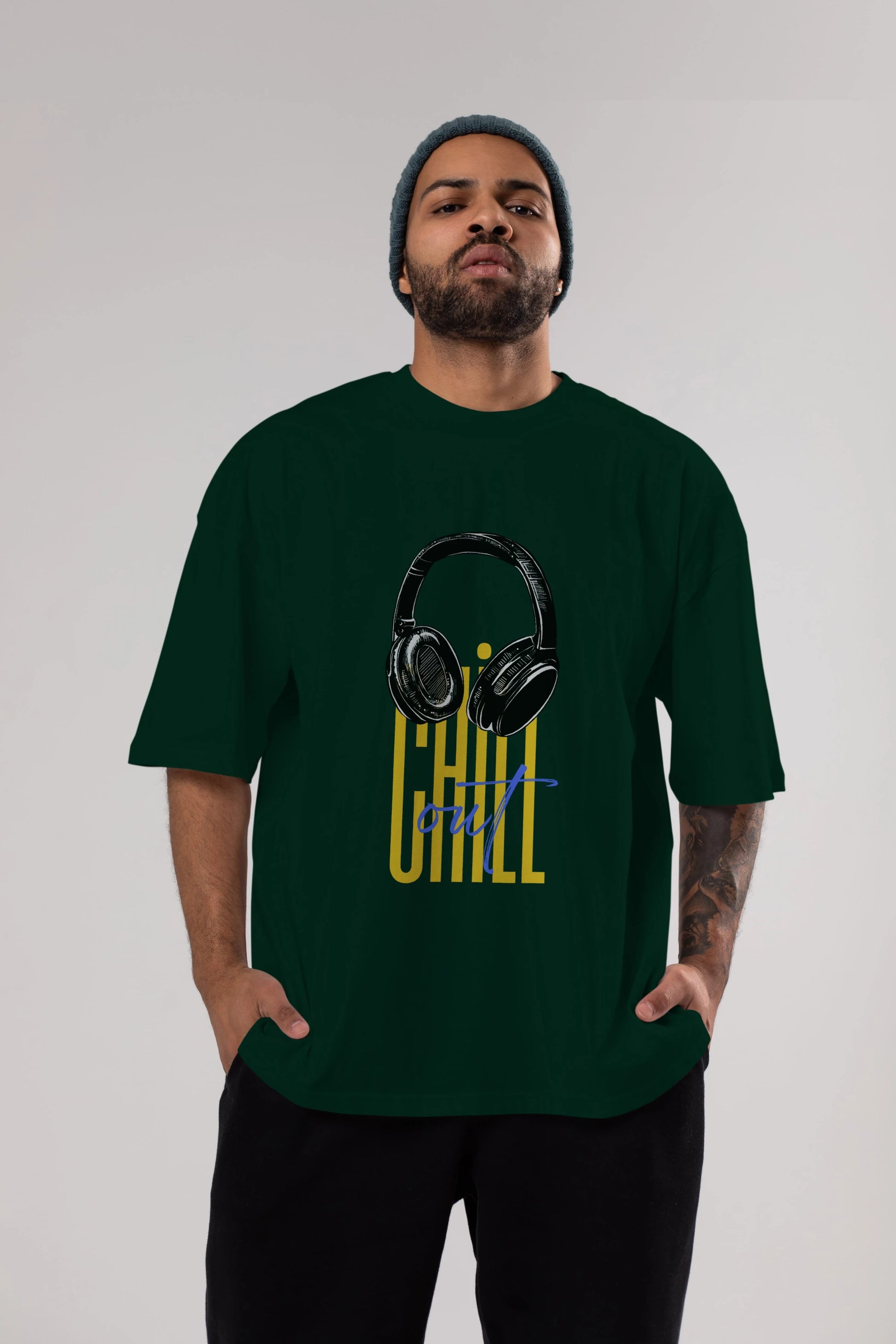 Chill Out Yazılı Ön Baskılı Oversize t-shirt Erkek Kadın Unisex